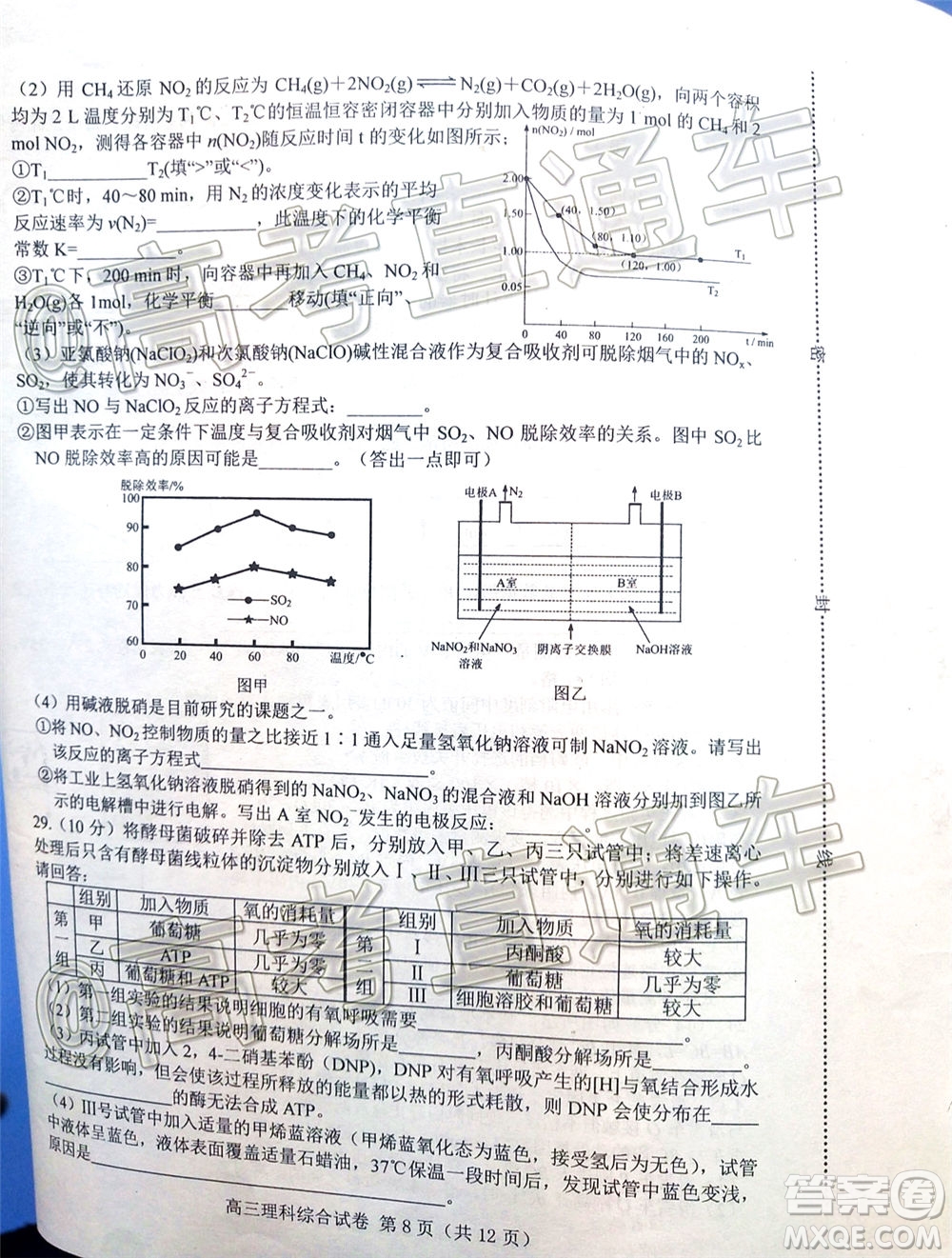 唐山市2019-2020學年度高三年級第一次模擬考試理科綜合試題及答案