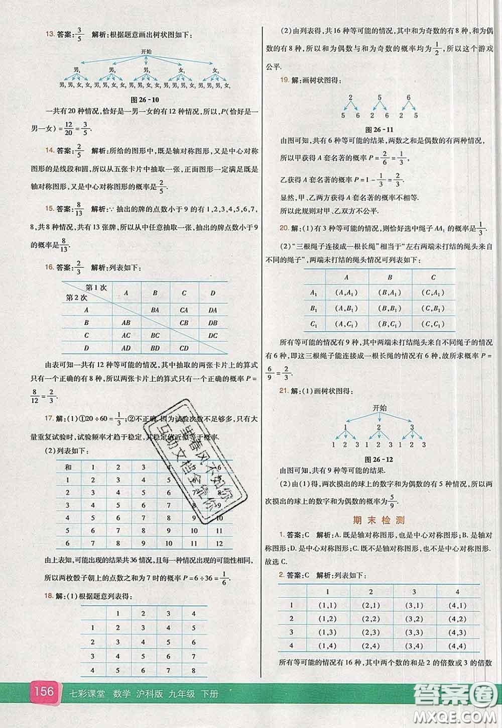 河北教育出版社2020春七彩課堂九年級數(shù)學(xué)下冊滬科版答案