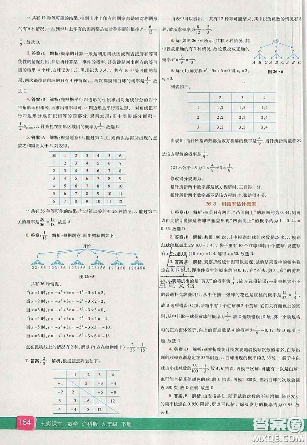河北教育出版社2020春七彩課堂九年級數(shù)學(xué)下冊滬科版答案