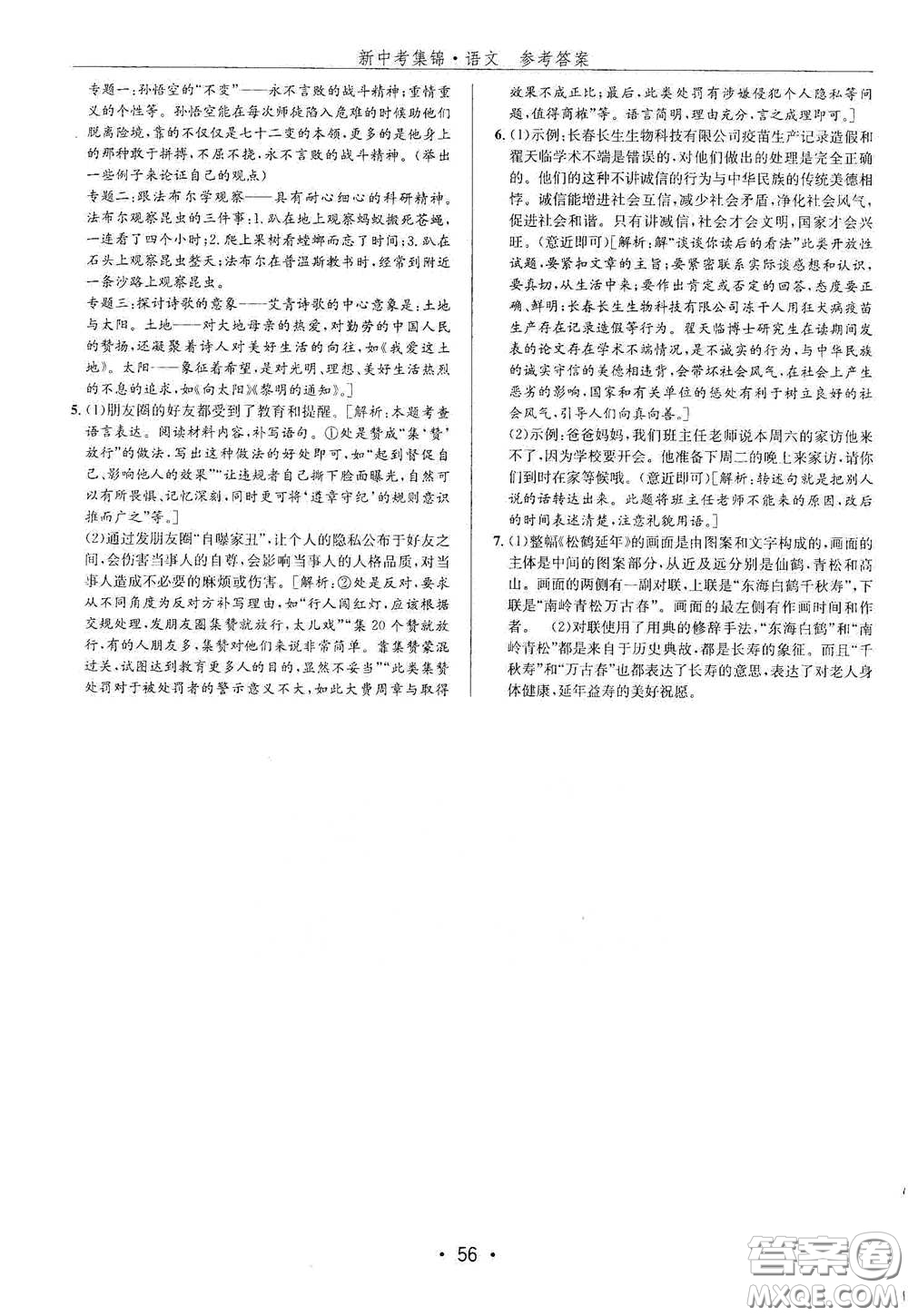 浙江人民出版社2020新中考集錦全程復(fù)習(xí)訓(xùn)練語(yǔ)文課堂講解本答案