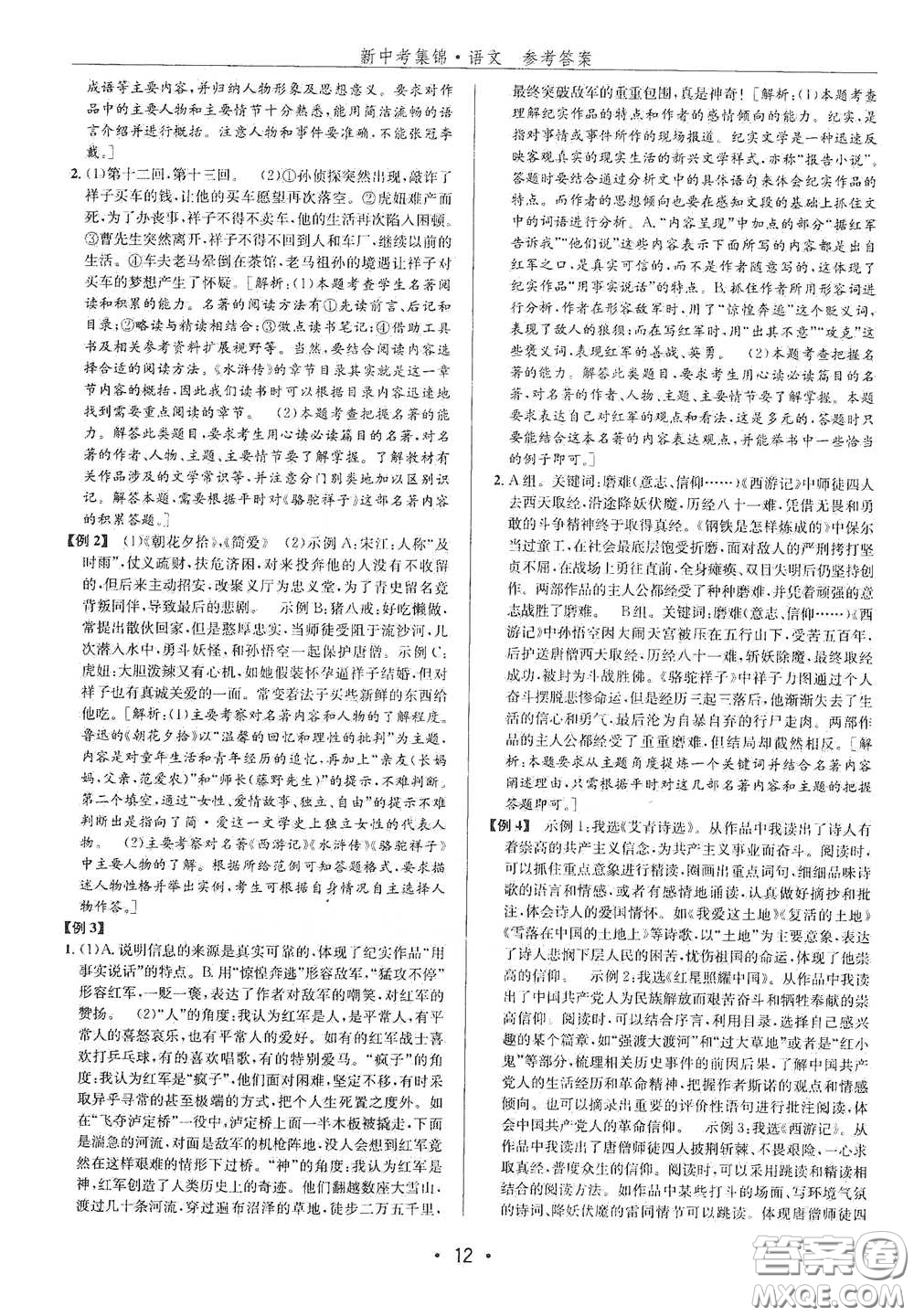 浙江人民出版社2020新中考集錦全程復(fù)習(xí)訓(xùn)練語文B本課后作業(yè)本答案