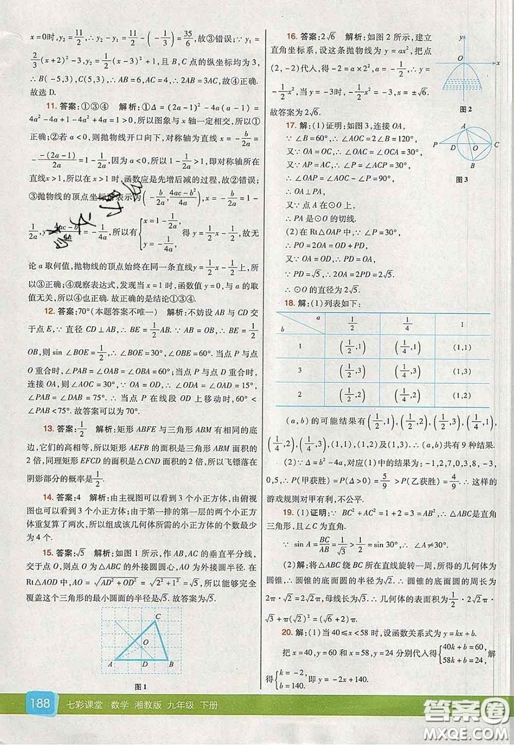 河北教育出版社2020春七彩課堂九年級數(shù)學下冊湘教版答案
