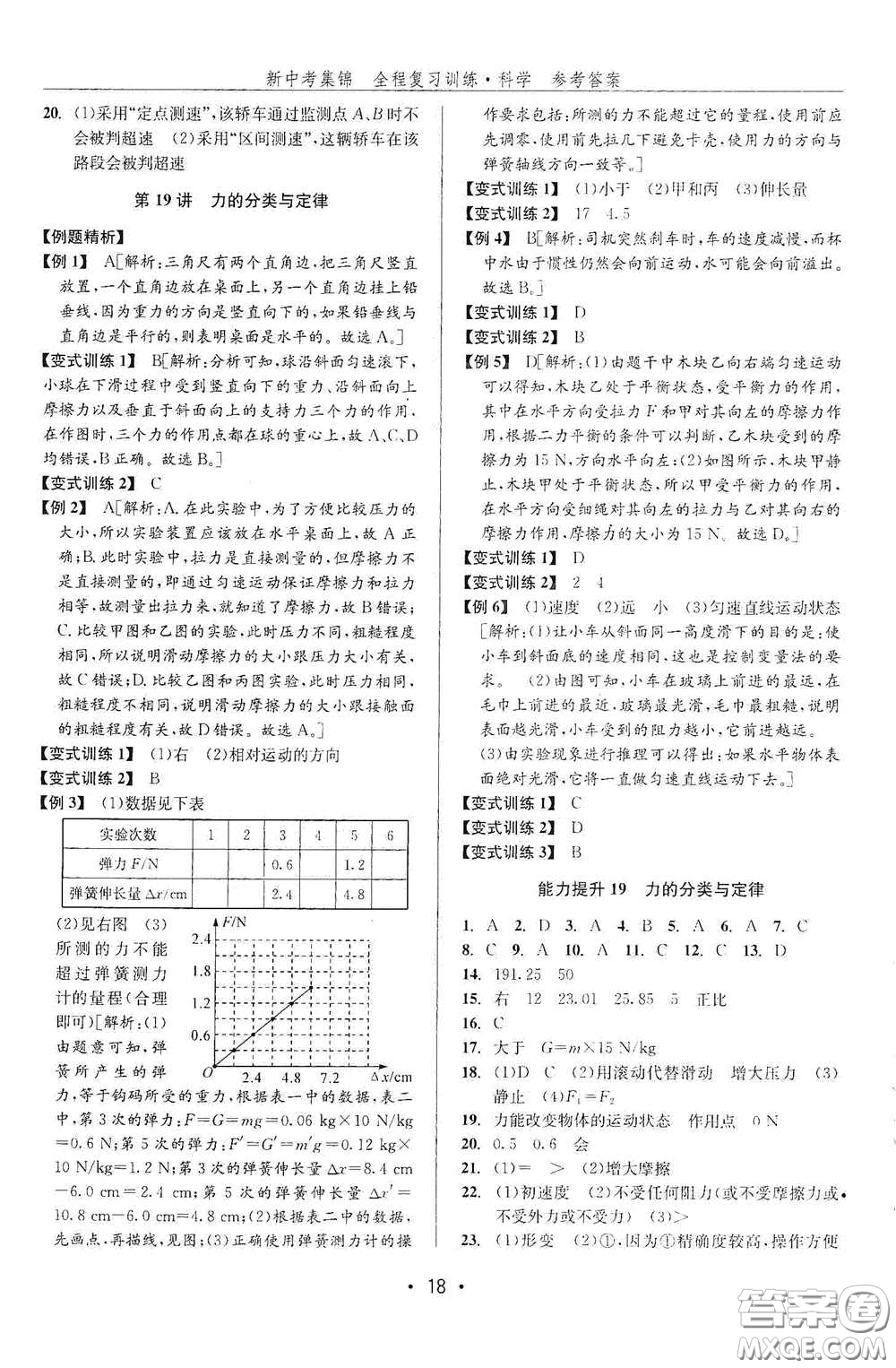 浙江人民出版社2020新中考集錦全程復習訓練科學課堂講解本ZH版答案