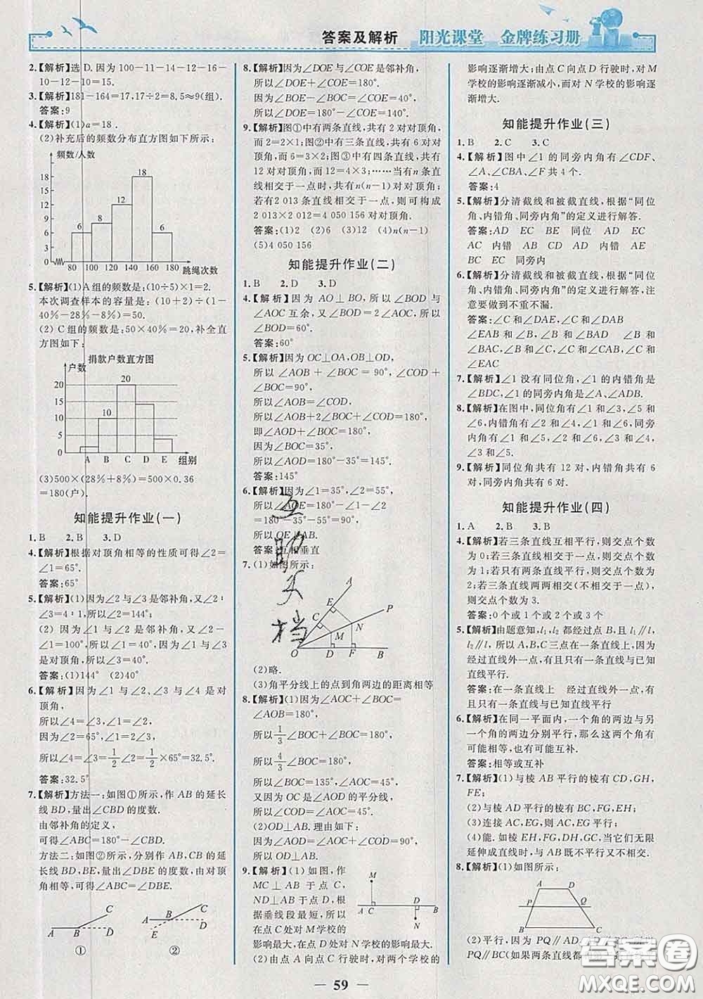 2020新版陽(yáng)光課堂金牌練習(xí)冊(cè)七年級(jí)數(shù)學(xué)下冊(cè)人教版答案