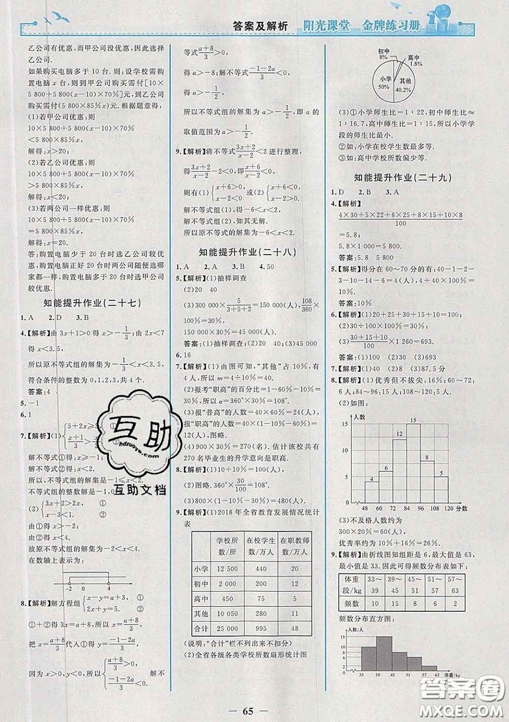 2020新版陽(yáng)光課堂金牌練習(xí)冊(cè)七年級(jí)數(shù)學(xué)下冊(cè)人教版答案