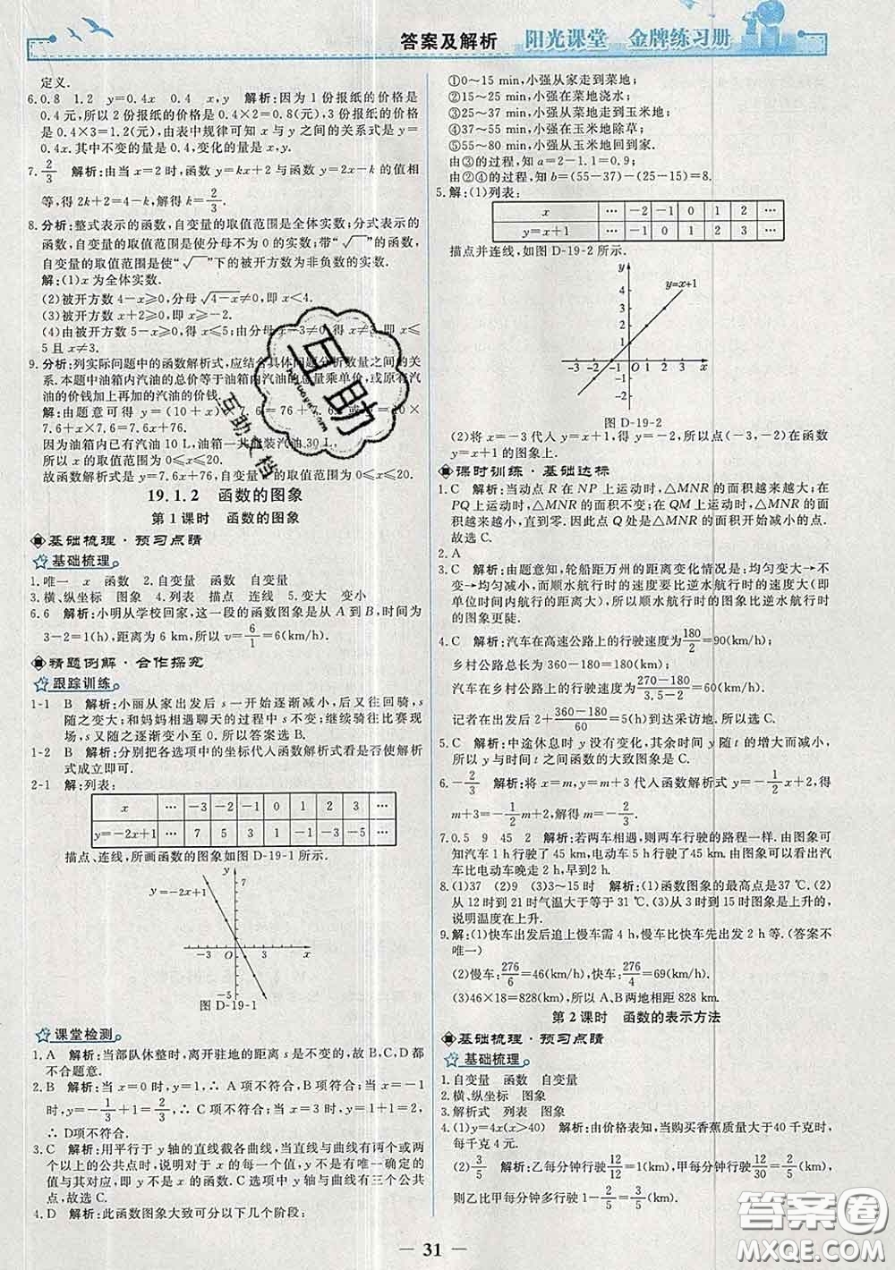 2020新版陽(yáng)光課堂金牌練習(xí)冊(cè)八年級(jí)數(shù)學(xué)下冊(cè)人教版答案