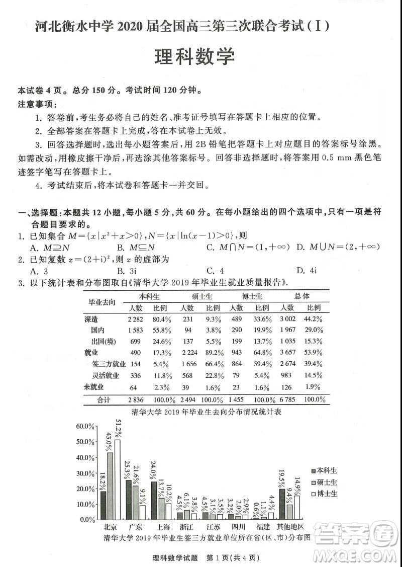 河北衡水中學(xué)2020屆全國(guó)高三第三次聯(lián)合考試?yán)砜茢?shù)學(xué)試題及答案