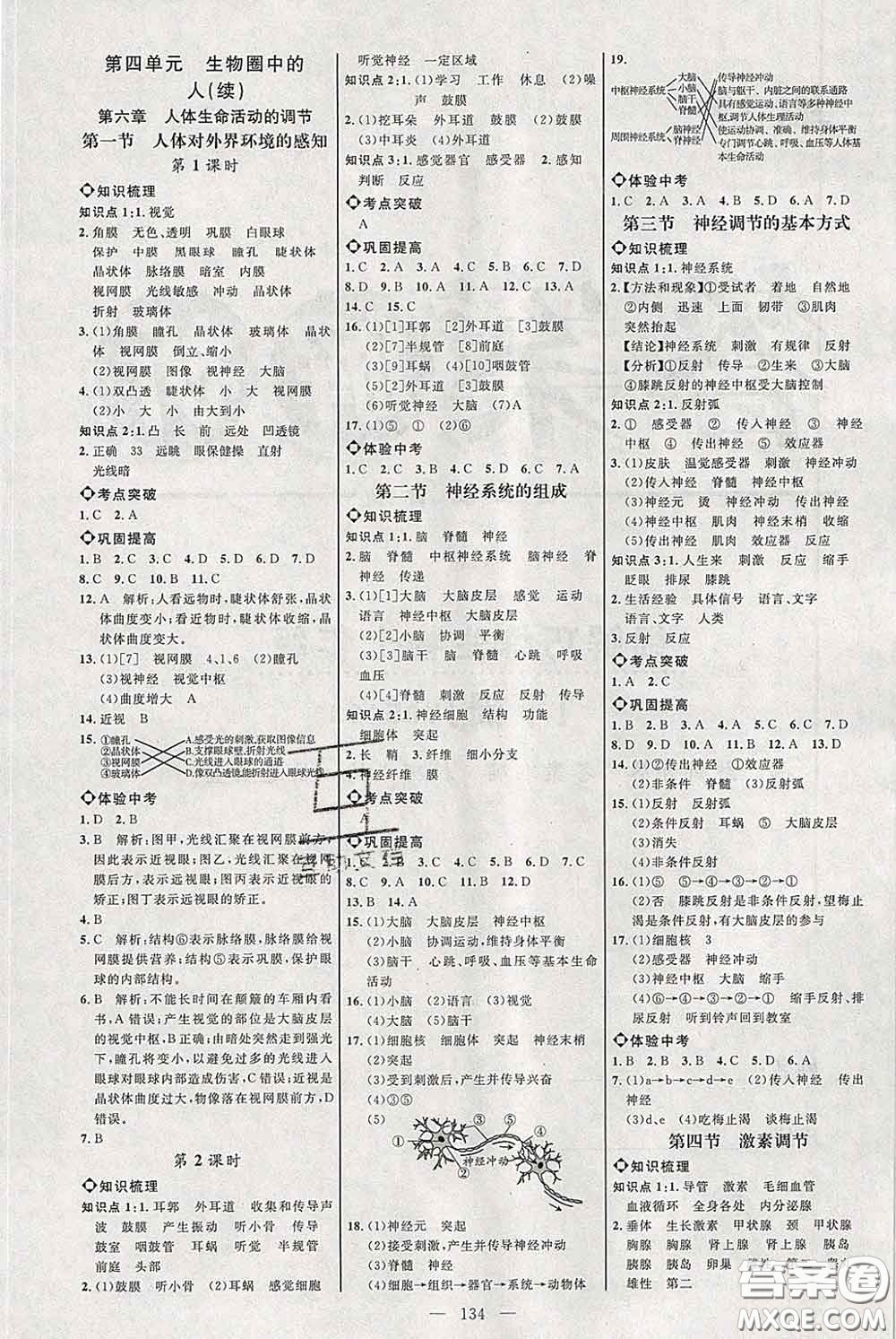 2020春名師助學(xué)系列細解巧練七年級生物下冊五四制答案