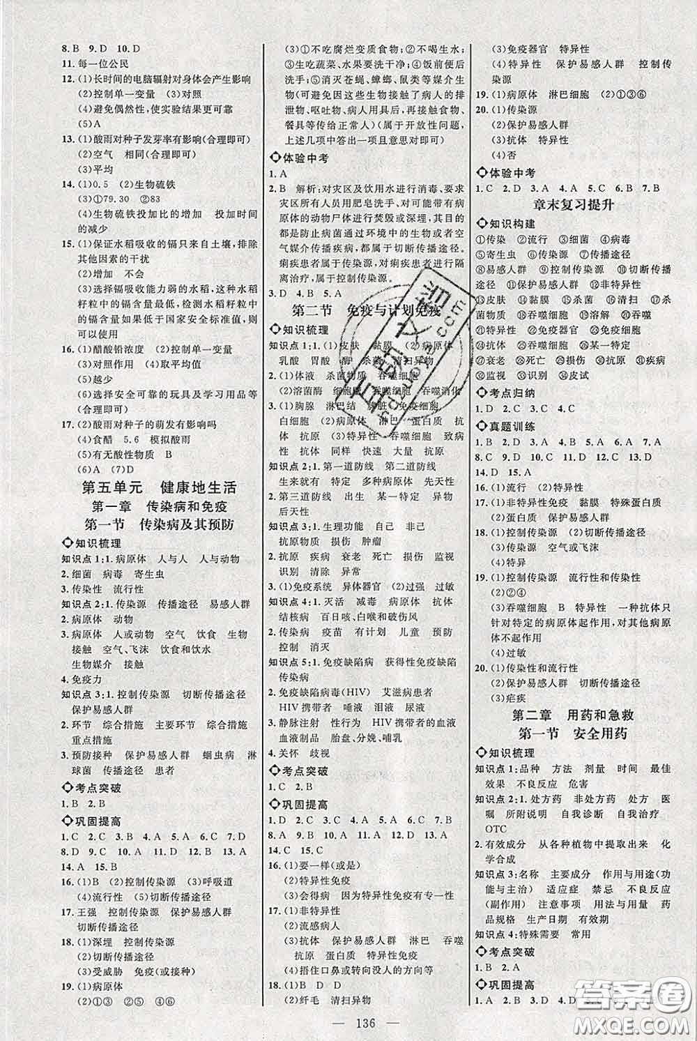 2020春名師助學(xué)系列細解巧練七年級生物下冊五四制答案