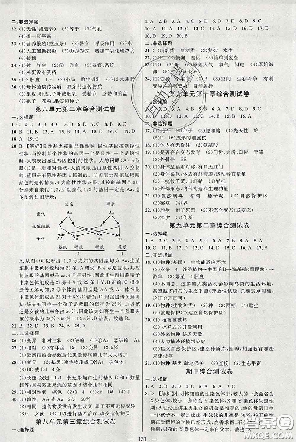 2020春名師助學(xué)系列細(xì)解巧練八年級(jí)生物下冊(cè)人教版答案