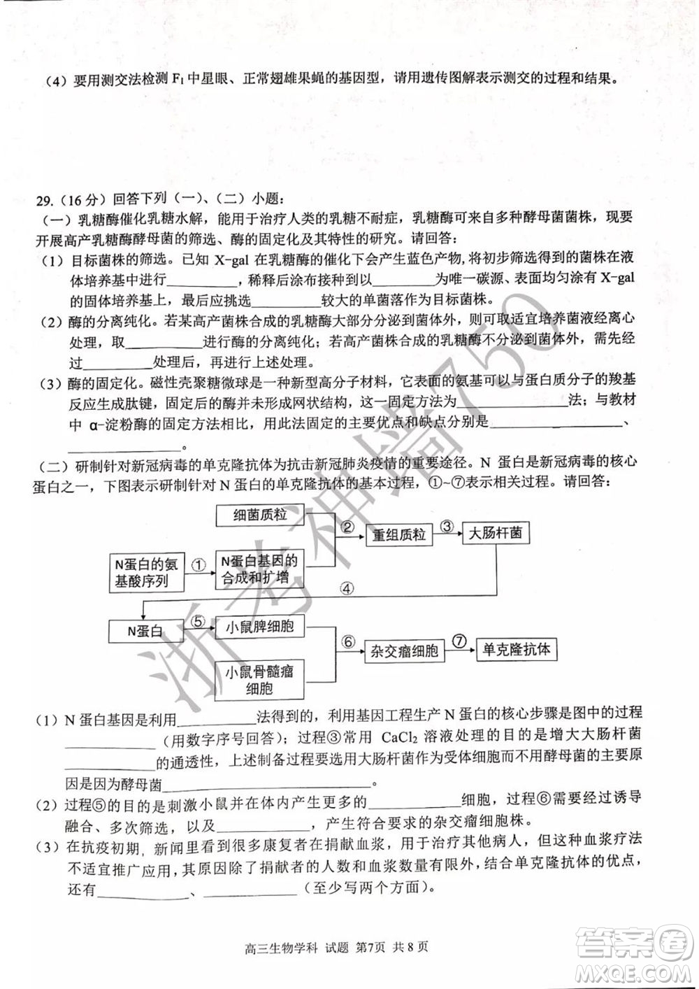 2019學(xué)年第二學(xué)期浙江七彩陽(yáng)光新高考研究聯(lián)盟階段性評(píng)估高三生物試題及答案