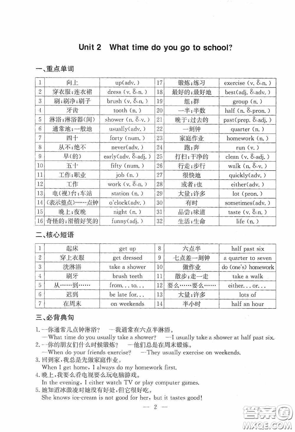 云南科技出版社2020名師金典七年級(jí)英語下冊(cè)人教版隨身寶答案