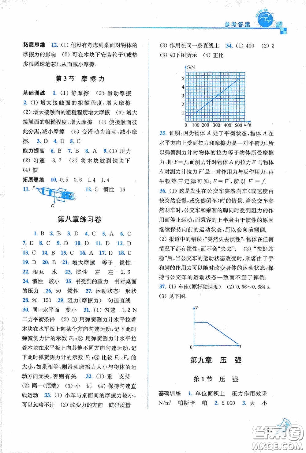 東南大學(xué)出版社2020名師點撥課課通教材全解析八年級物理下冊人教版答案