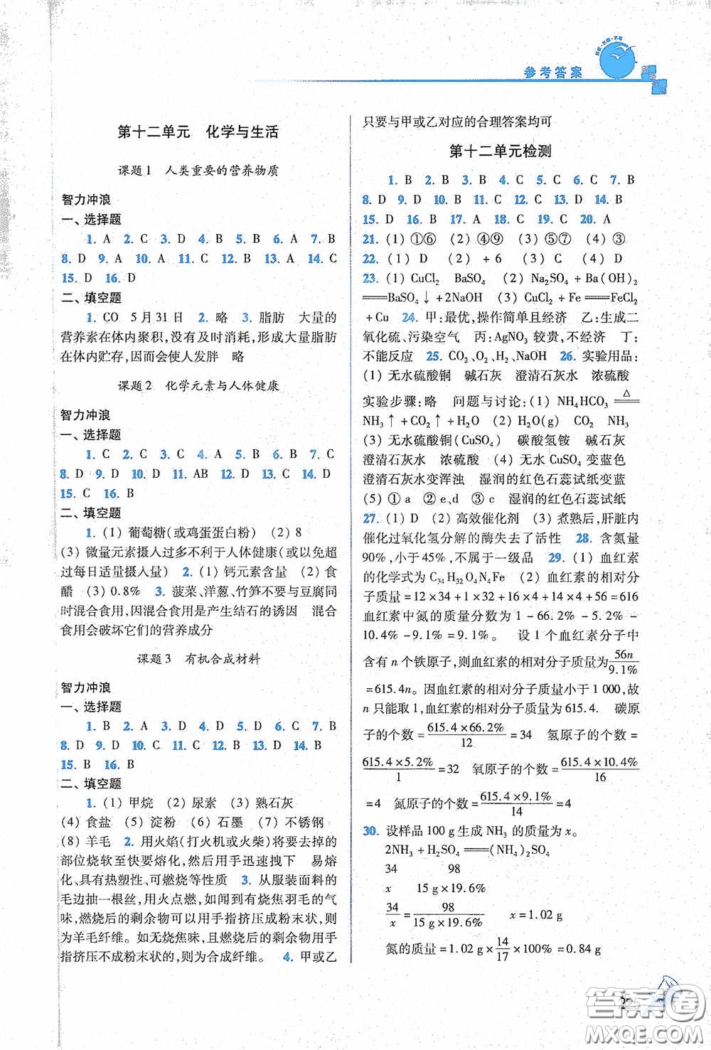 東南大學(xué)出版社2020名師點(diǎn)撥課課通教材全解析九年級化學(xué)下冊人教版答案
