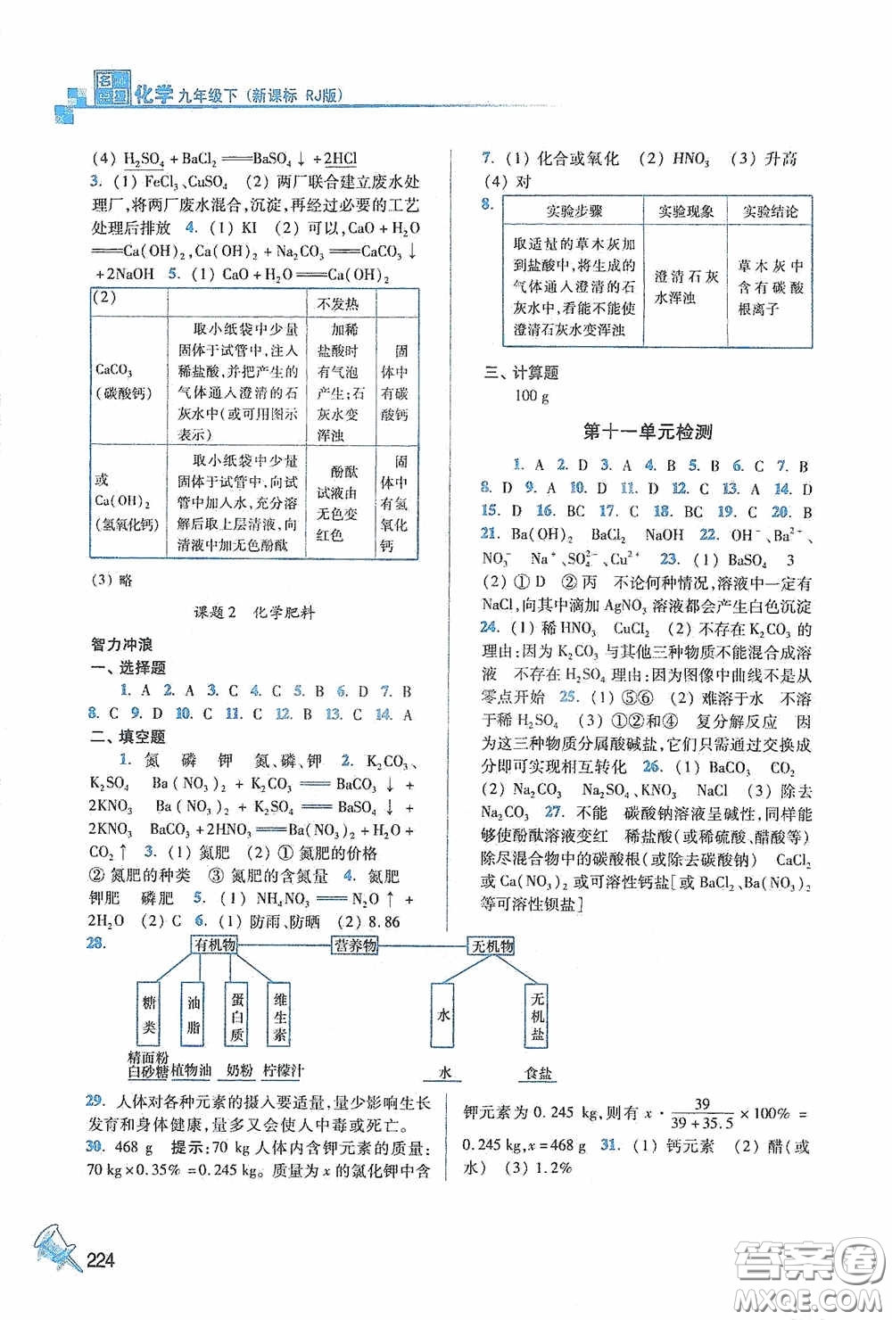 東南大學(xué)出版社2020名師點(diǎn)撥課課通教材全解析九年級化學(xué)下冊人教版答案