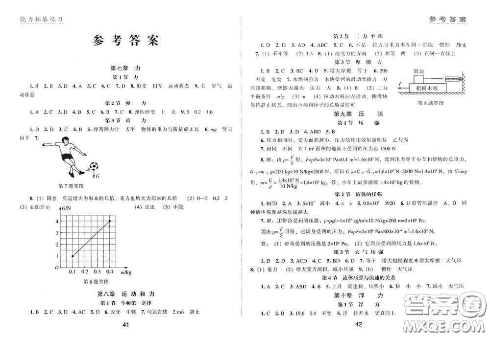 江海出版社2020能力拓展訓練課堂小考卷八年級物理下冊人教版答案