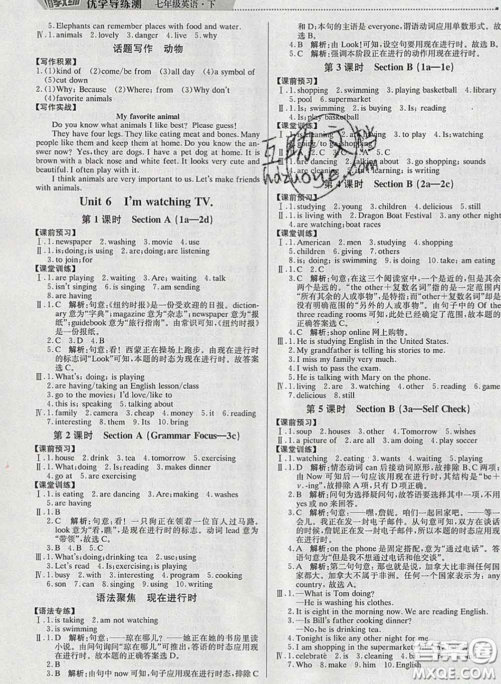 2020春提分教練優(yōu)學(xué)導(dǎo)練測七年級英語下冊人教版答案