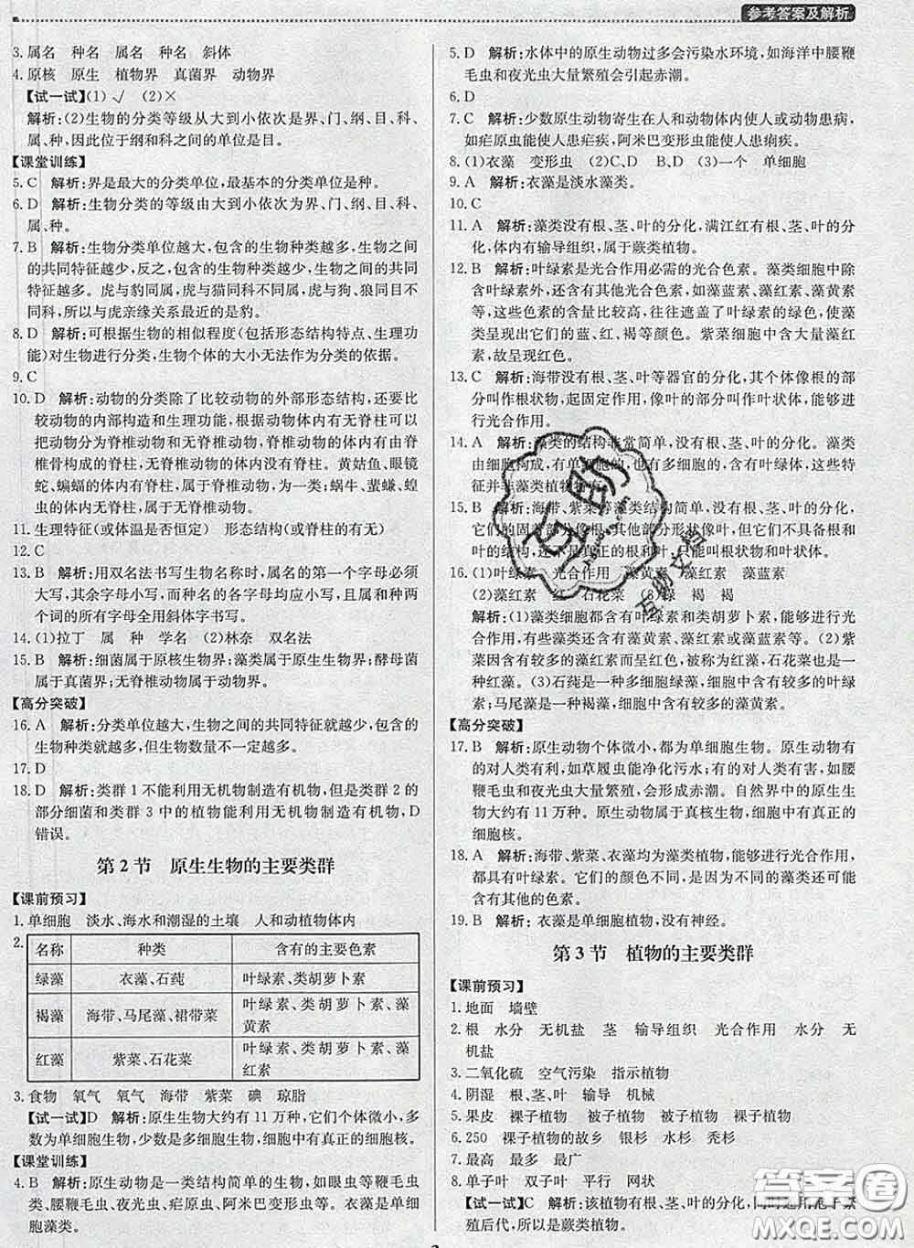 2020春提分教練優(yōu)學導練測八年級生物下冊北師版答案