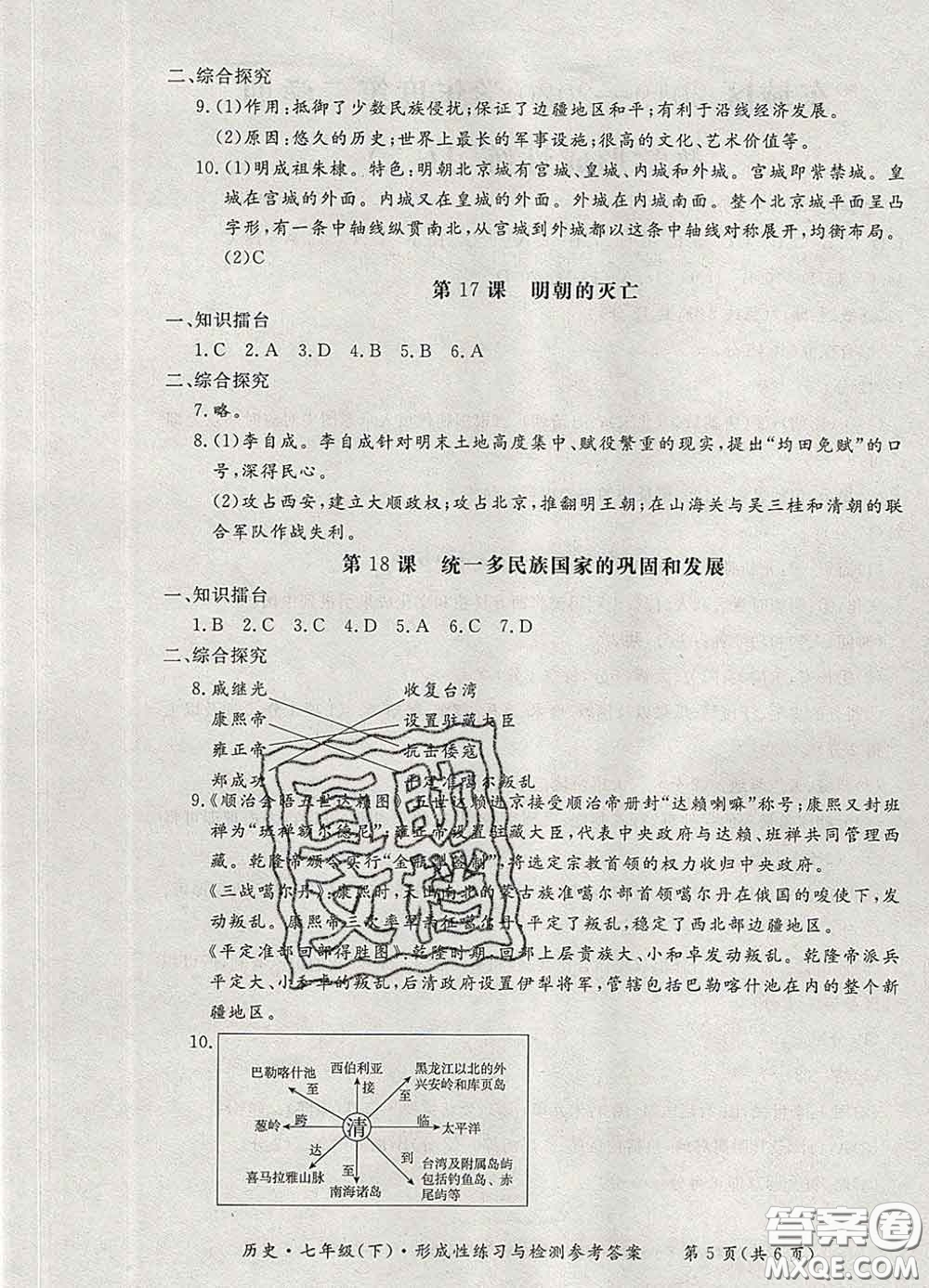 2020新版新課標(biāo)形成性練習(xí)與檢測七年級歷史下冊人教版答案