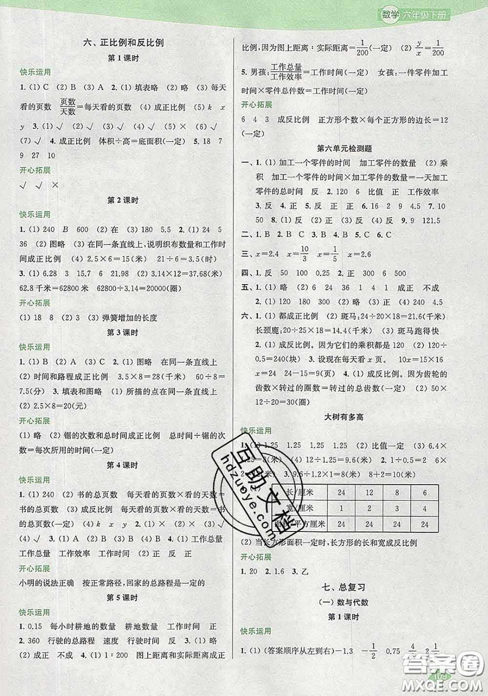 2020春金鑰匙1+1課時作業(yè)六年級數(shù)學(xué)下冊江蘇版答案