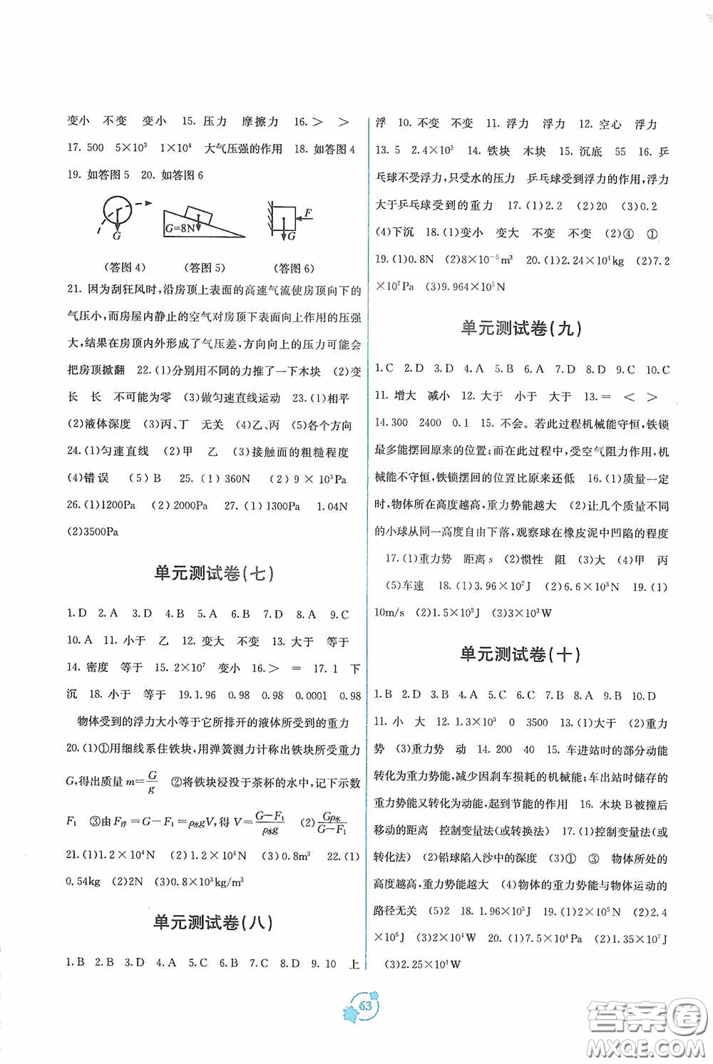 廣西教育出版社2020自主學習能力測評單元測試八年級物理下冊A版答案