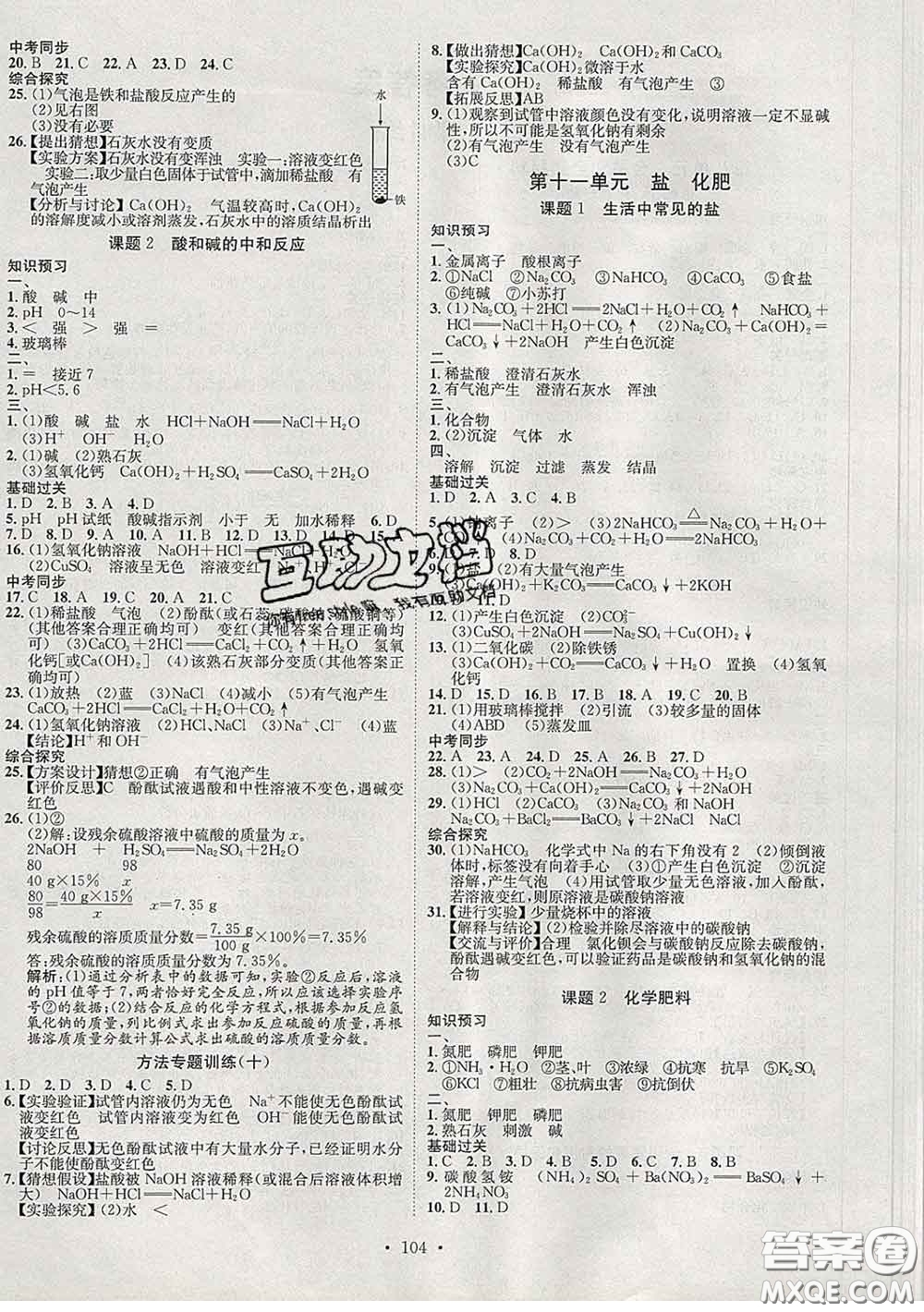 2020春思路教練同步課時(shí)作業(yè)九年級(jí)化學(xué)下冊(cè)人教版答案