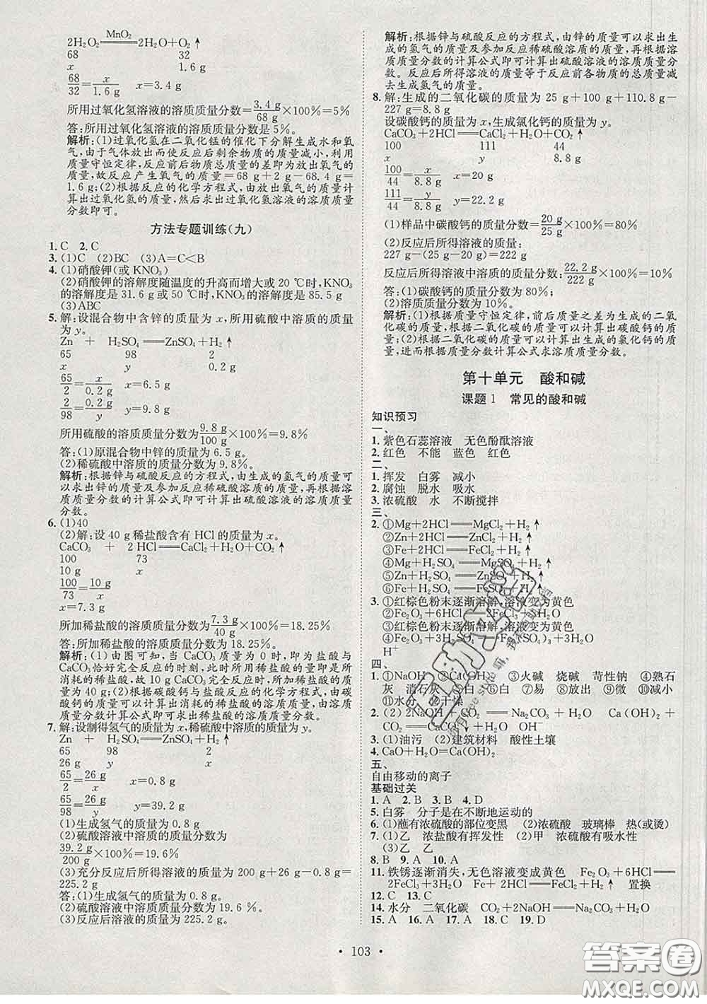2020春思路教練同步課時(shí)作業(yè)九年級(jí)化學(xué)下冊(cè)人教版答案