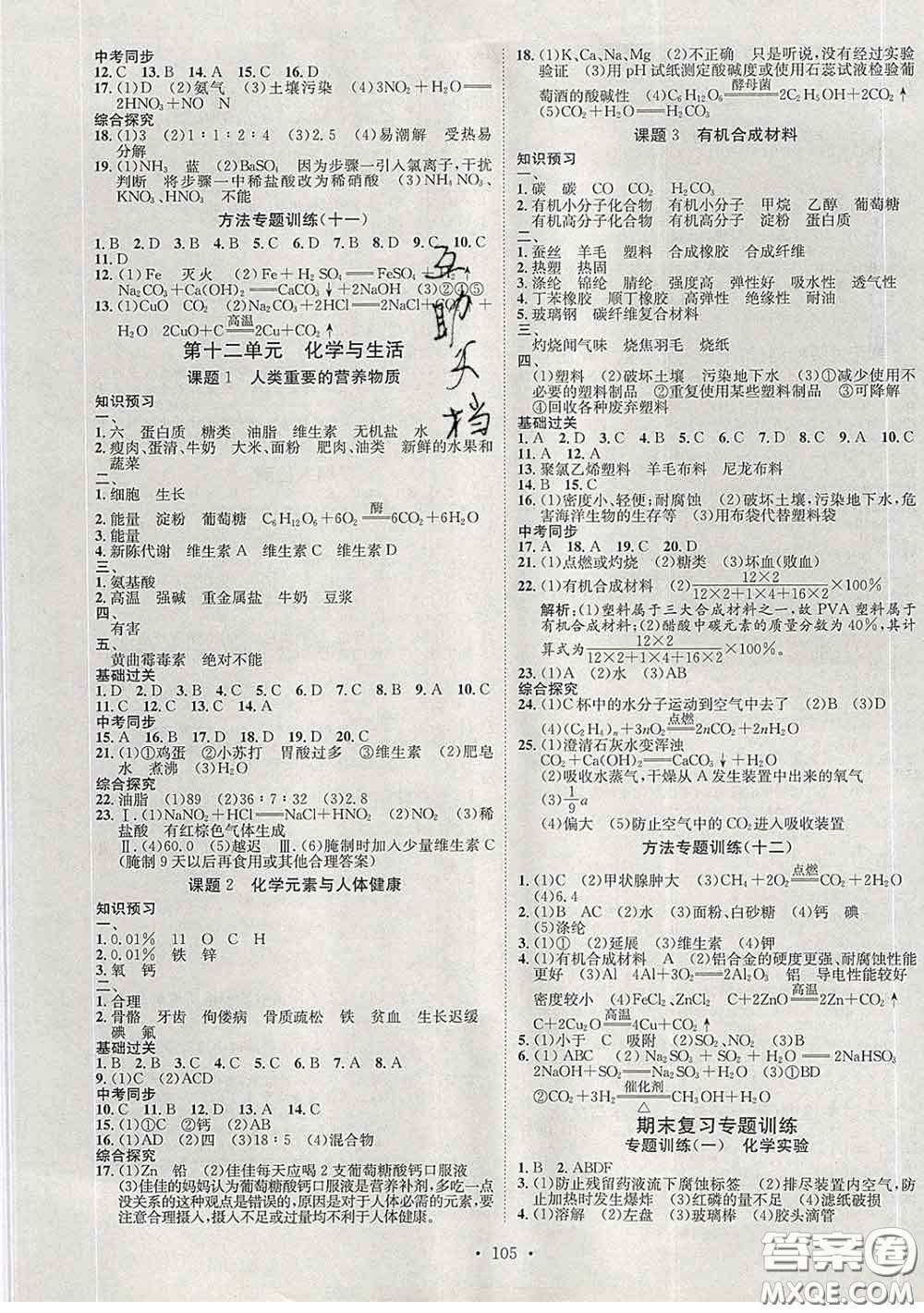 2020春思路教練同步課時(shí)作業(yè)九年級(jí)化學(xué)下冊(cè)人教版答案