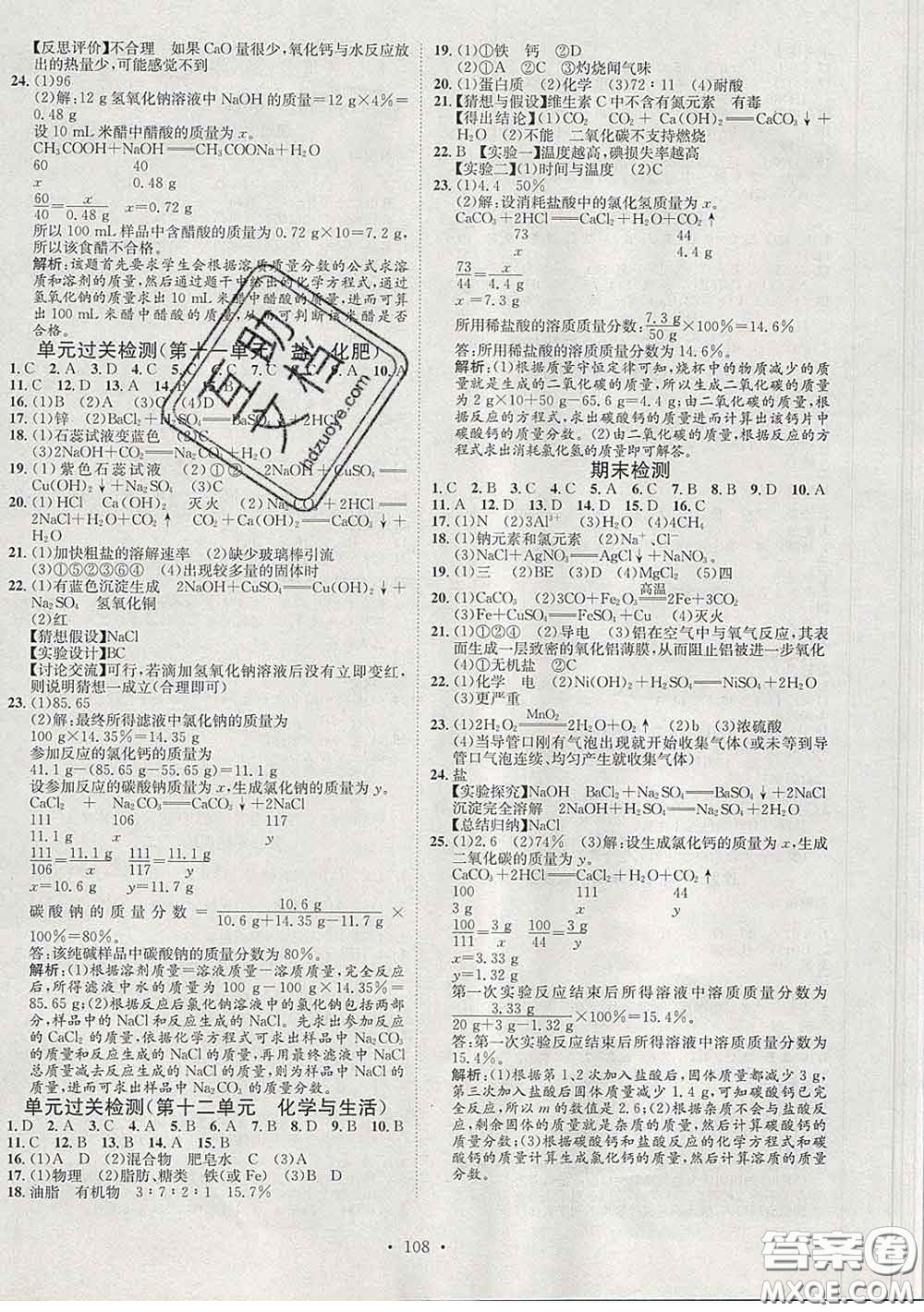 2020春思路教練同步課時(shí)作業(yè)九年級(jí)化學(xué)下冊(cè)人教版答案