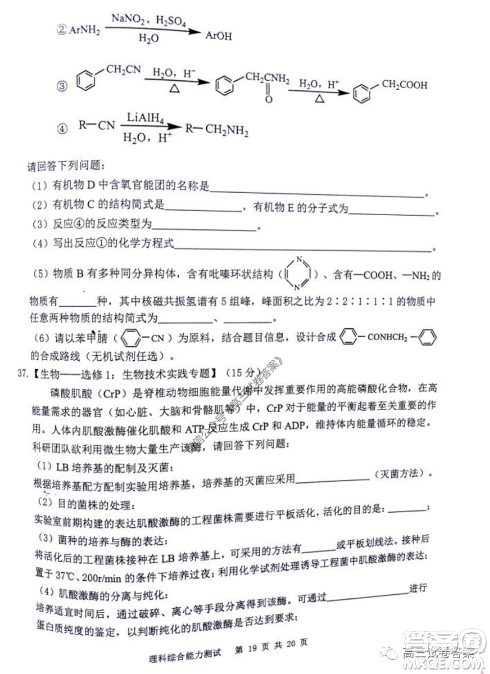雅禮中學2020屆高三5月質量檢測理科綜合試題及答案