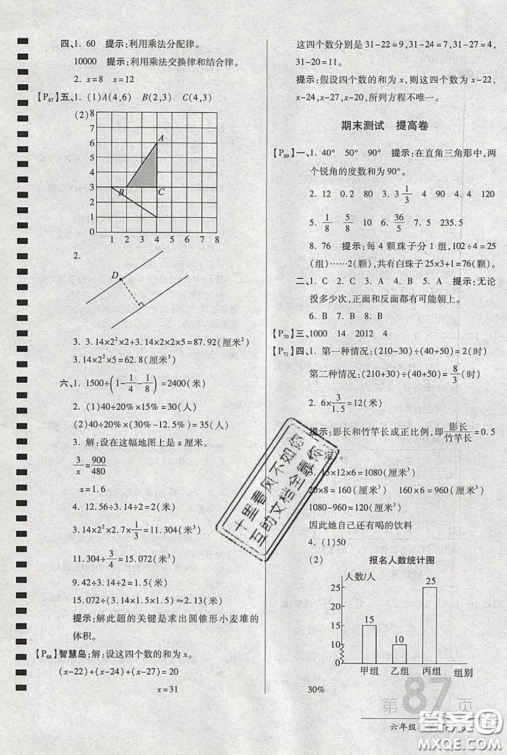 2020春新版最新AB卷小學(xué)六年級(jí)數(shù)學(xué)下冊(cè)人教版參考答案