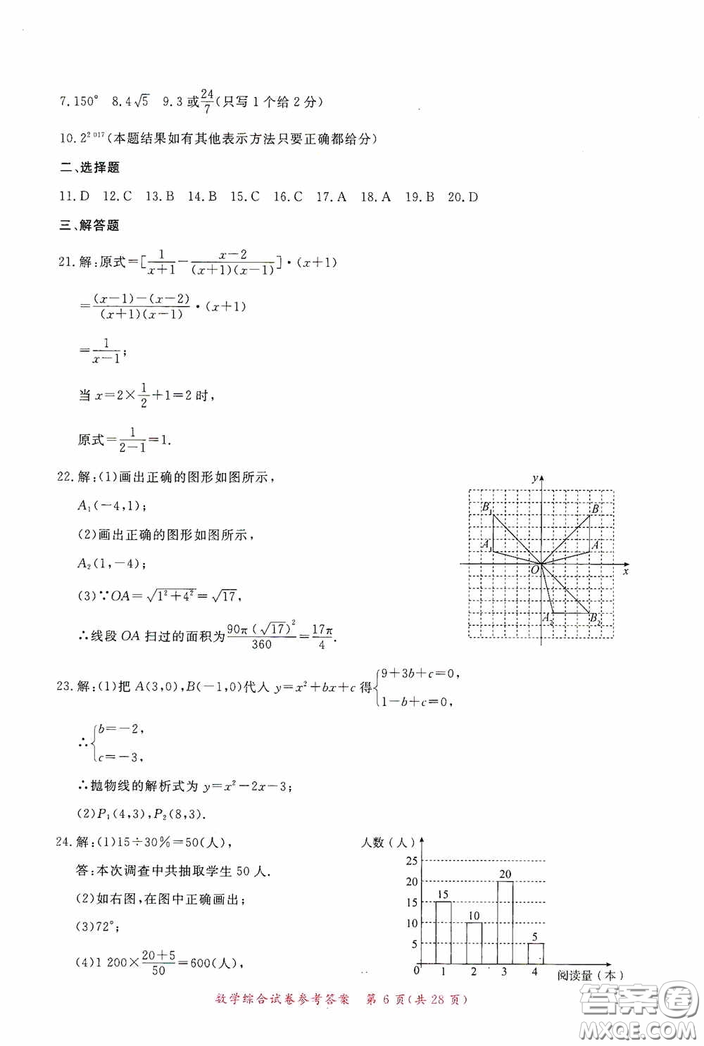 2020年資源與評價(jià)全程總復(fù)習(xí)數(shù)學(xué)綜合試卷答案