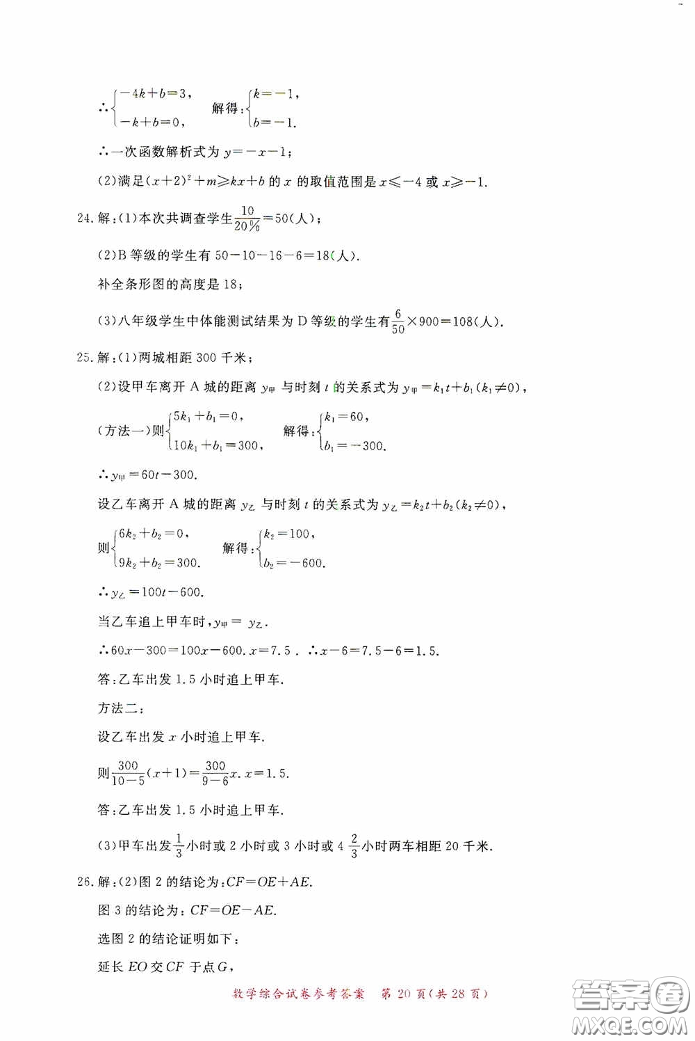 2020年資源與評價(jià)全程總復(fù)習(xí)數(shù)學(xué)綜合試卷答案