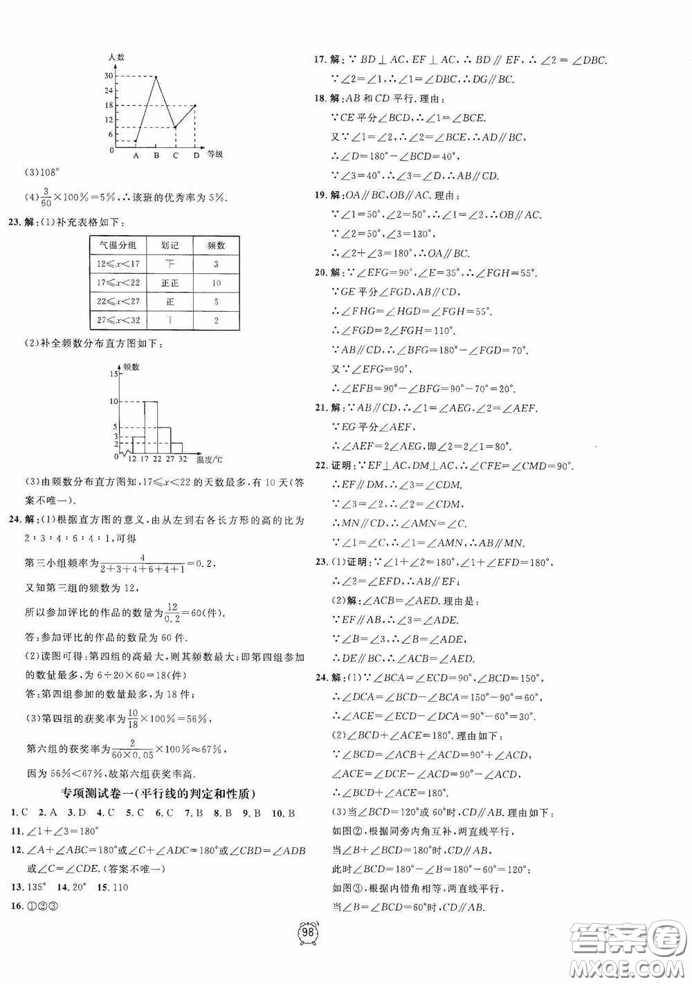 鐘書金牌2020過關(guān)沖刺100分七年級數(shù)學(xué)下冊浙教版答案