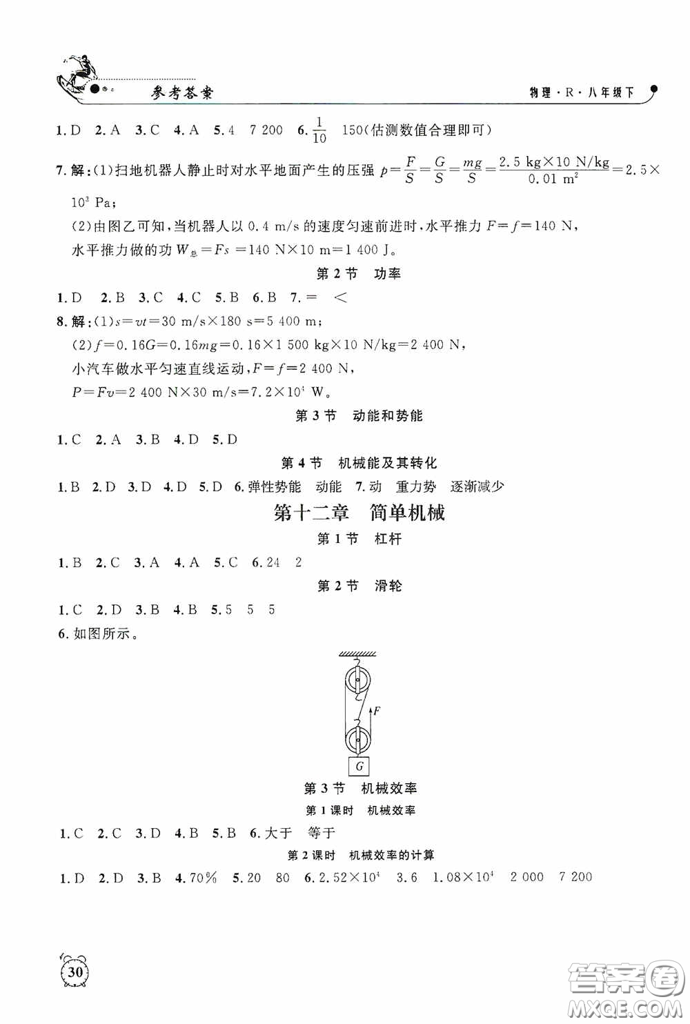 鐘書金牌2020過關沖刺100分課時作業(yè)八年級物理下冊人教版答案