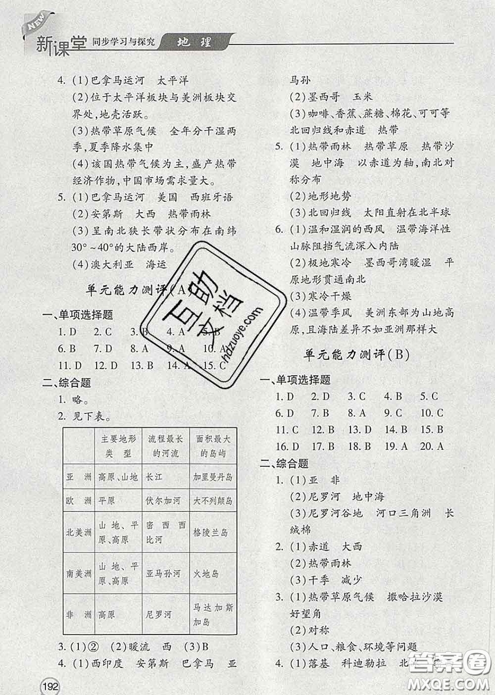 青島出版社2020春新課堂同步學(xué)習(xí)與探究七年級地理下冊答案