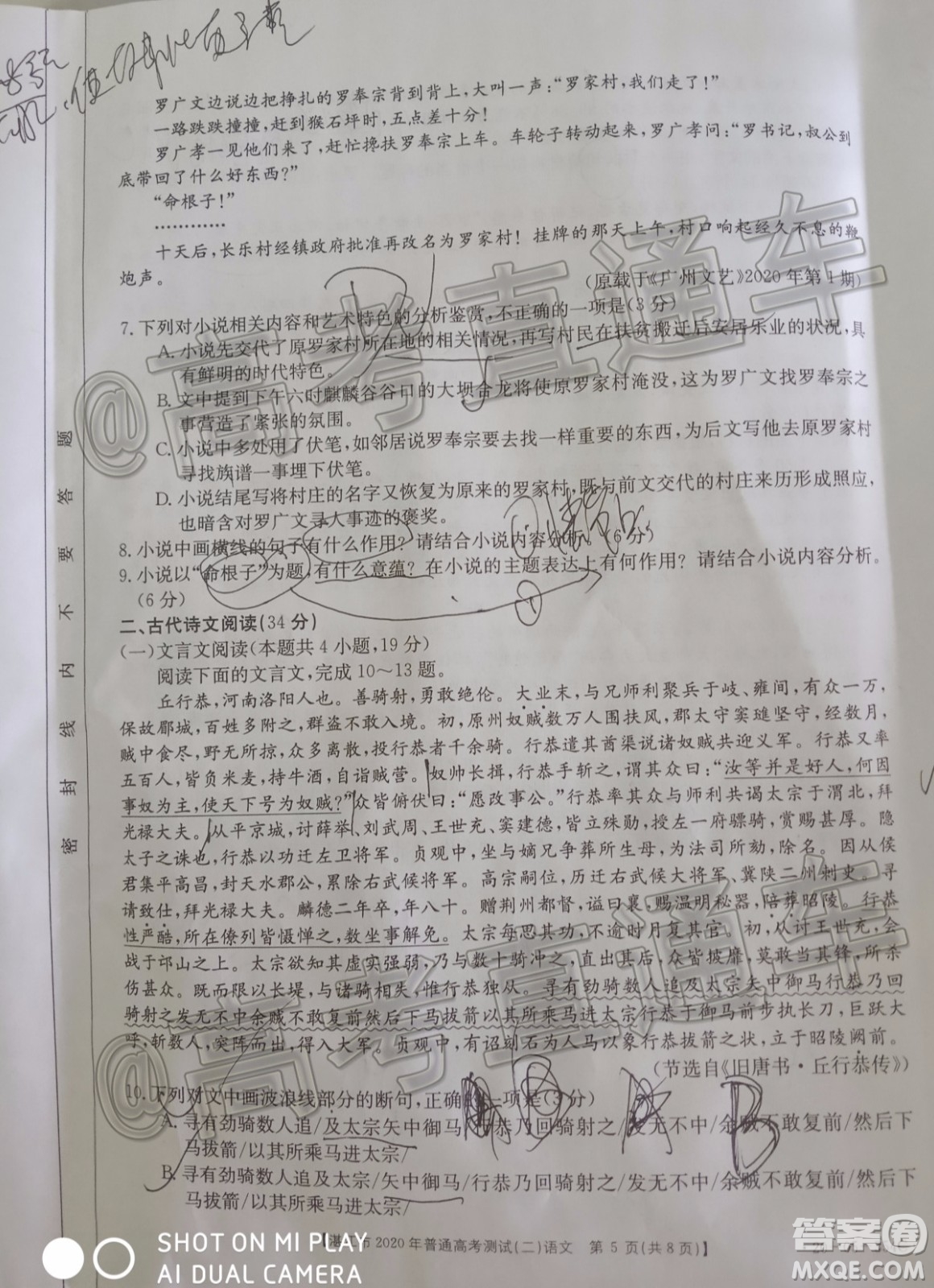 湛江市2020年普通高考測試二語文試題及答案
