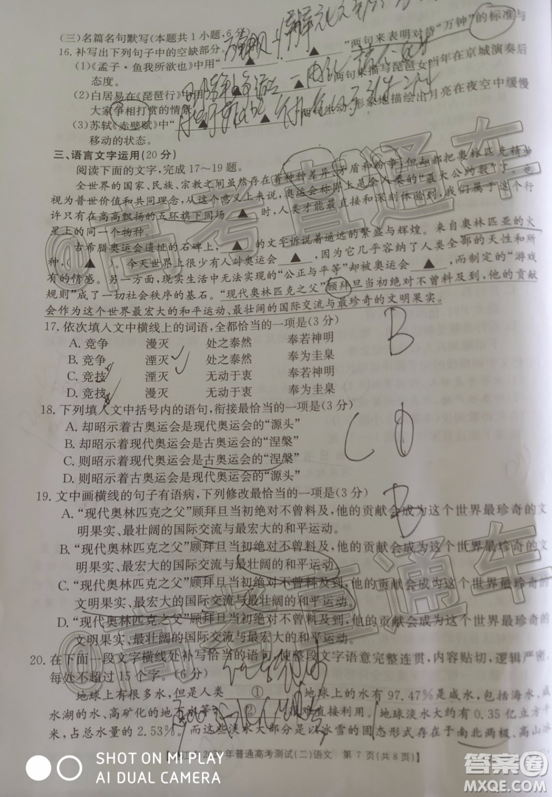 湛江市2020年普通高考測試二語文試題及答案