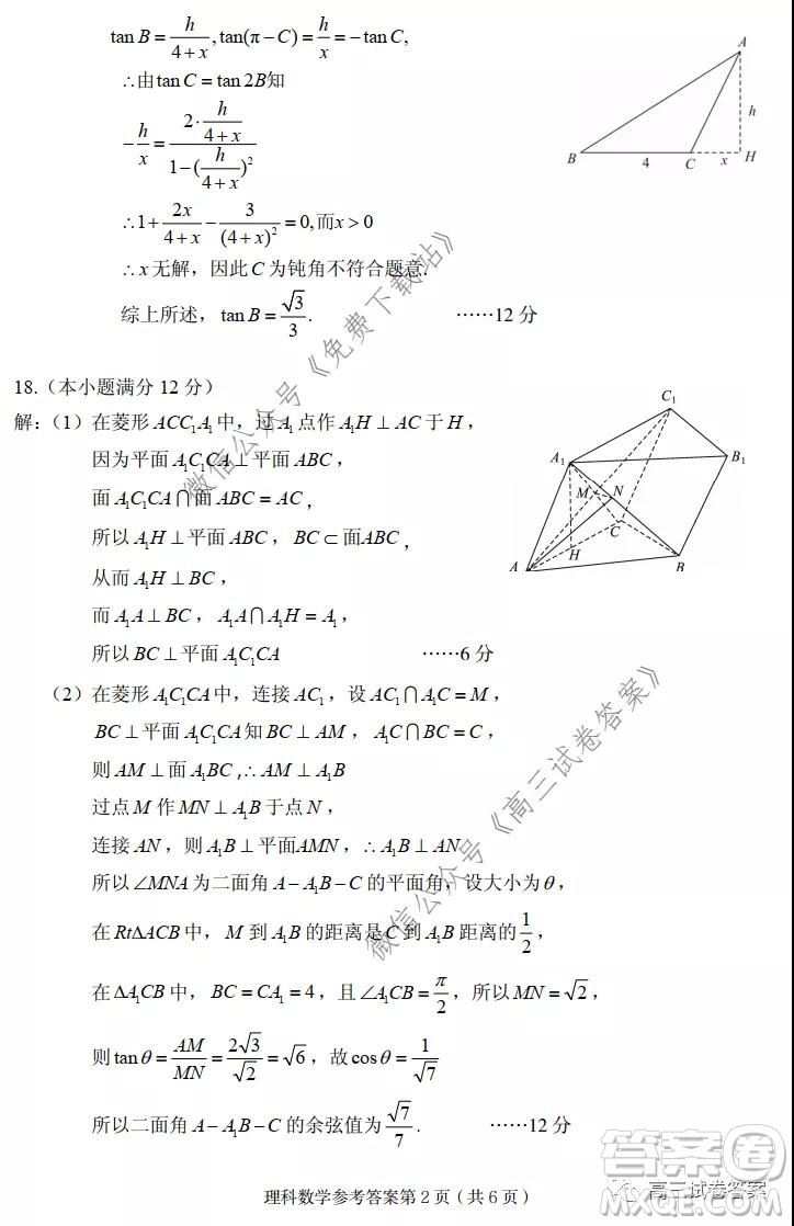 武漢市2020屆高中畢業(yè)生五月質(zhì)量檢測(cè)理科數(shù)學(xué)試題及答案
