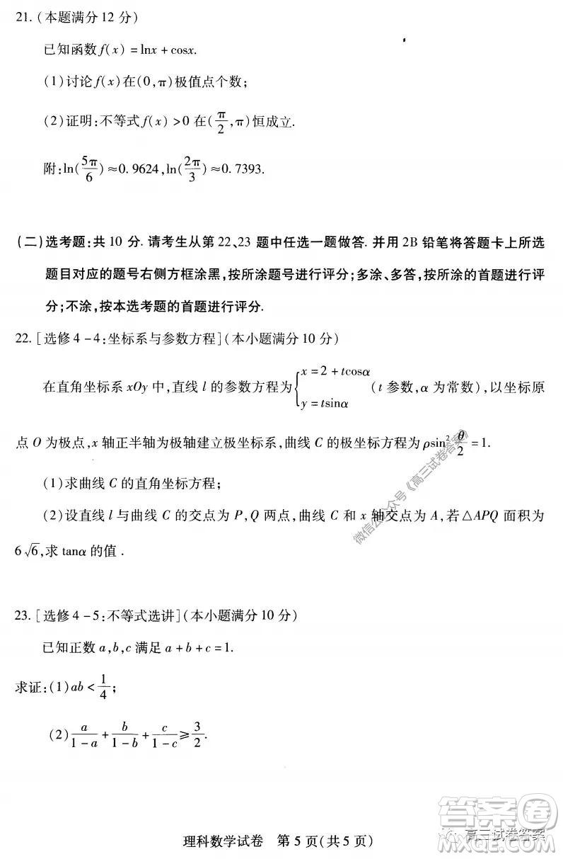 武漢市2020屆高中畢業(yè)生五月質(zhì)量檢測(cè)理科數(shù)學(xué)試題及答案