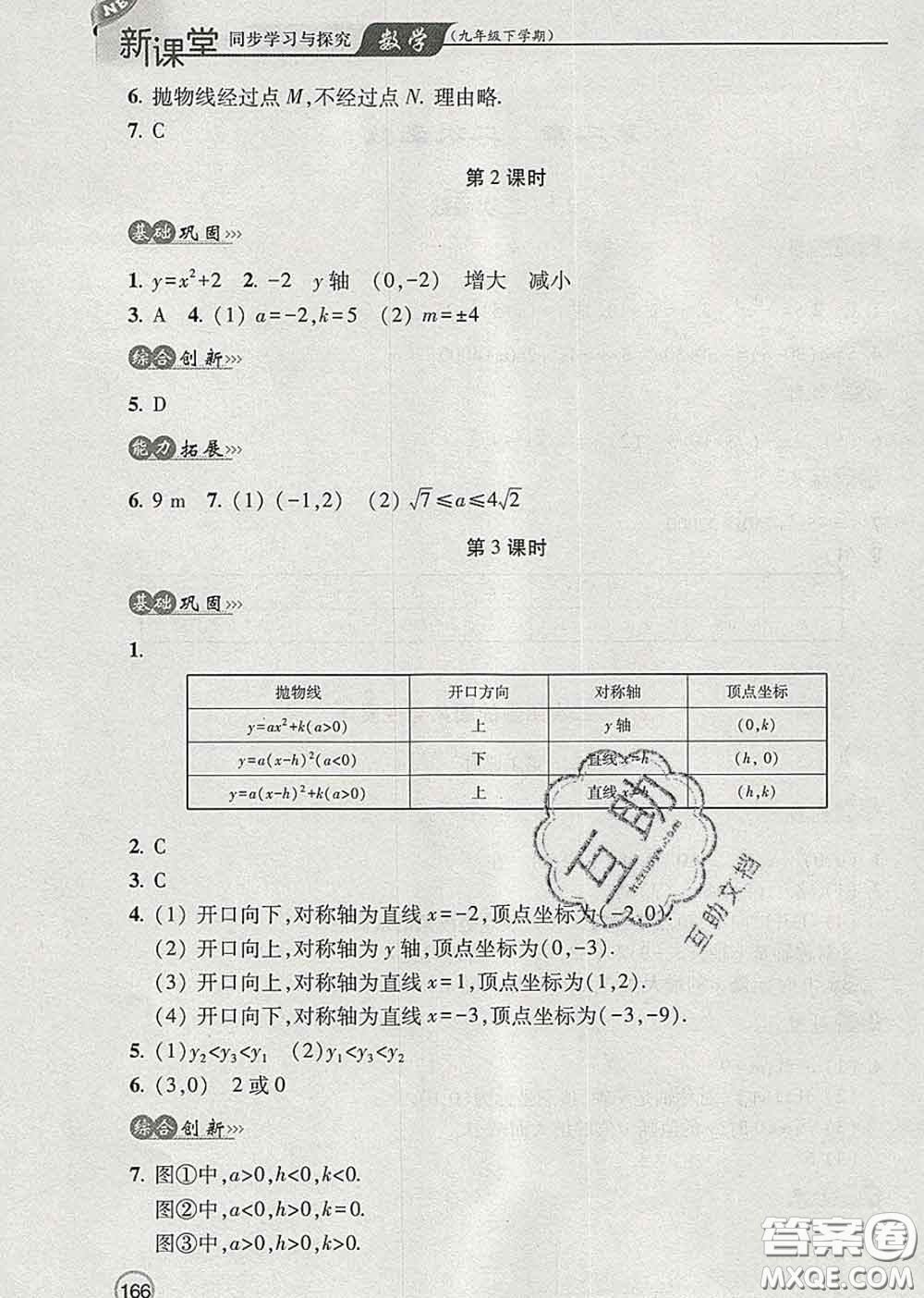 青島出版社2020春新課堂同步學習與探究九年級數(shù)學下冊答案