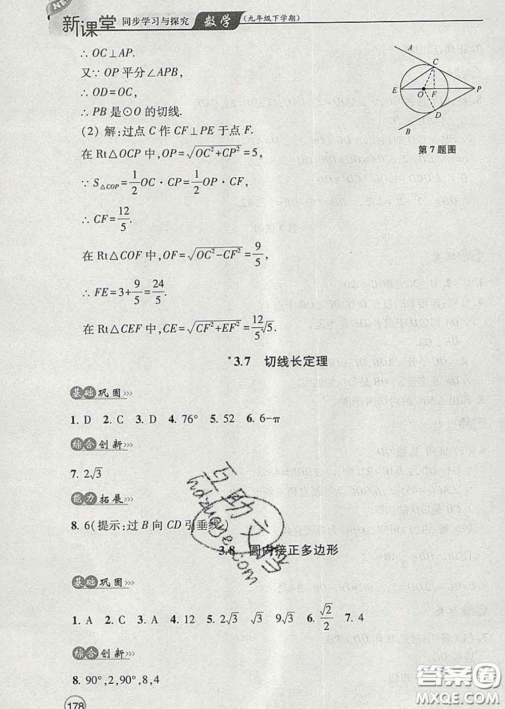 青島出版社2020春新課堂同步學習與探究九年級數(shù)學下冊答案