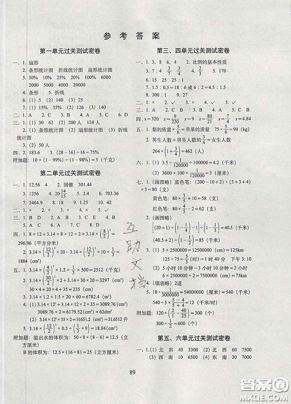 2020春期末沖刺100分完全試卷六年級數(shù)學(xué)下冊蘇教版答案