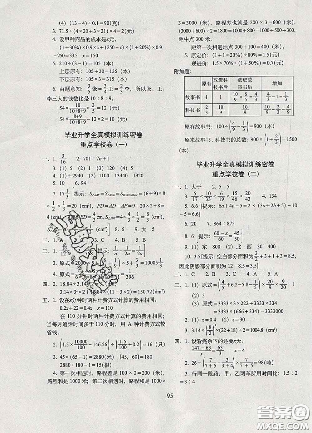2020春期末沖刺100分完全試卷六年級數(shù)學(xué)下冊蘇教版答案