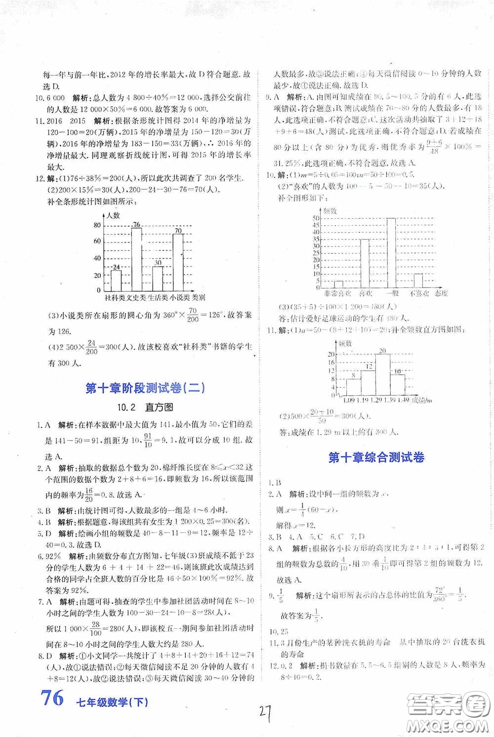 北京教育出版社2020新目標(biāo)檢測同步單元測試卷七年級數(shù)學(xué)下冊人教版答案