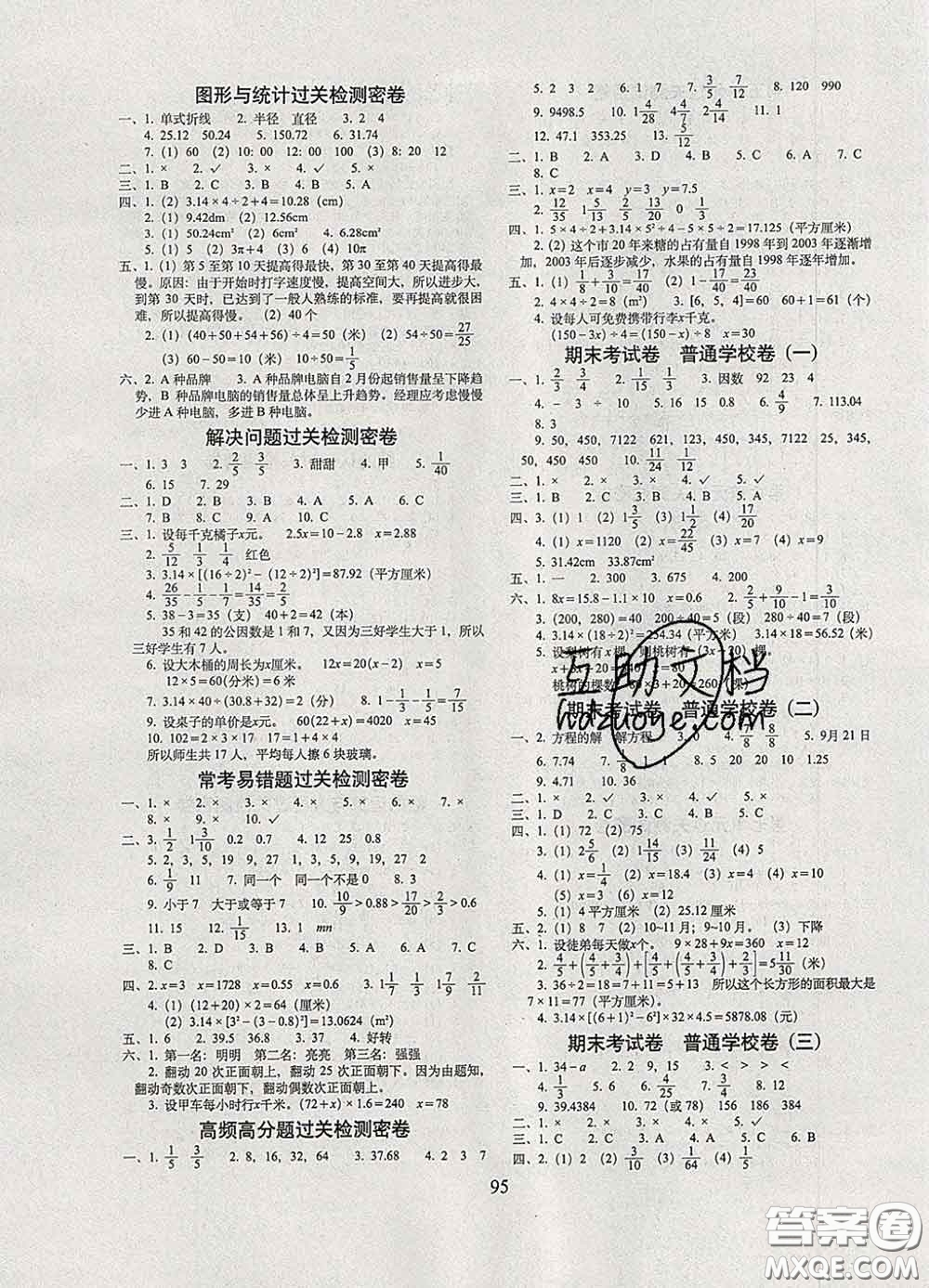2020春期末沖刺100分完全試卷五年級(jí)數(shù)學(xué)下冊(cè)蘇教版答案
