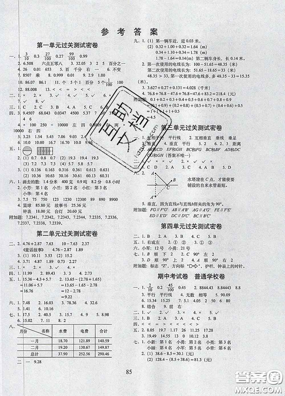 2020春期末沖刺100分完全試卷四年級(jí)數(shù)學(xué)下冊北京課改版答案
