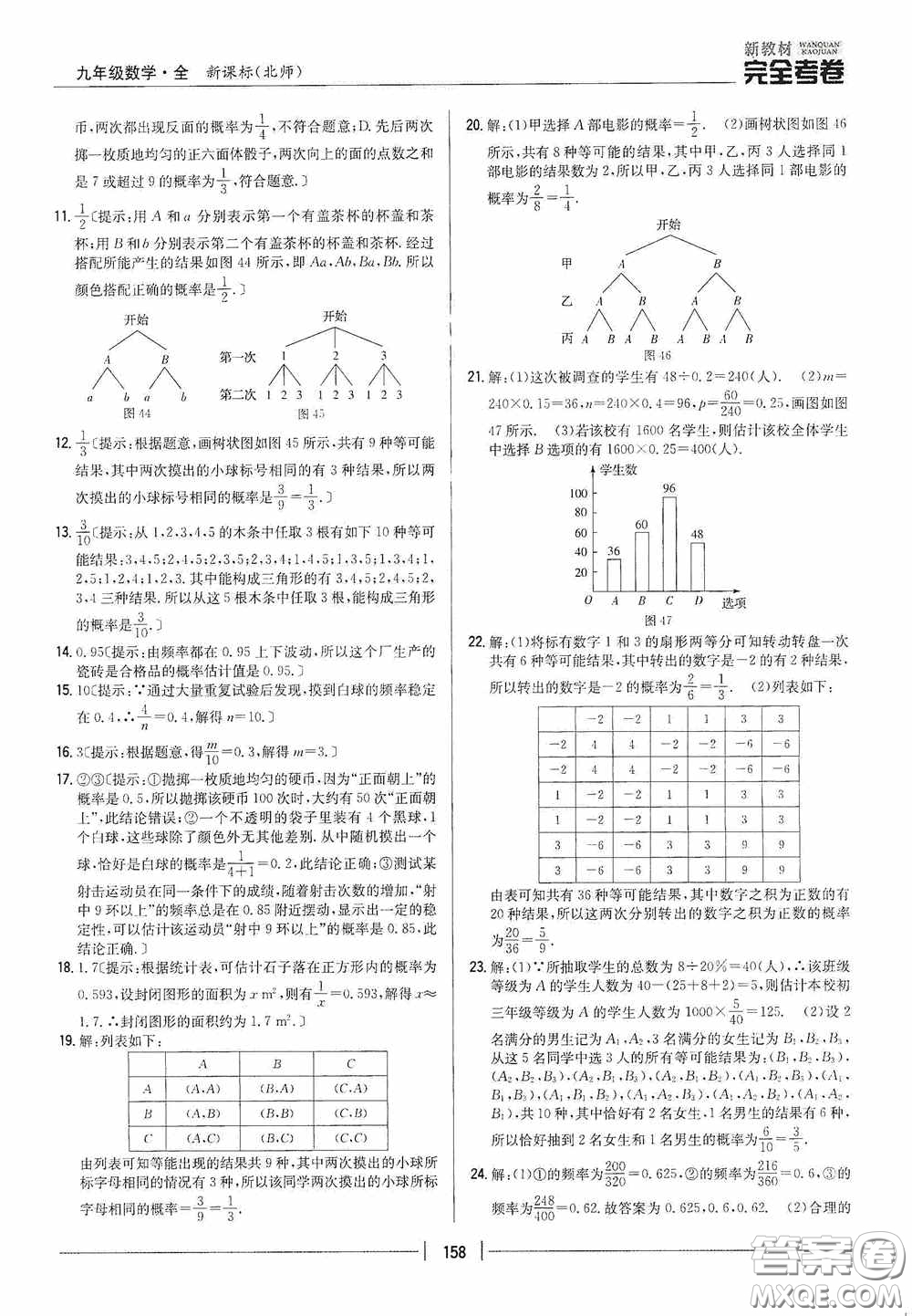 2020新教材完全考卷九年級(jí)數(shù)學(xué)全一冊(cè)新課標(biāo)北師大版答案