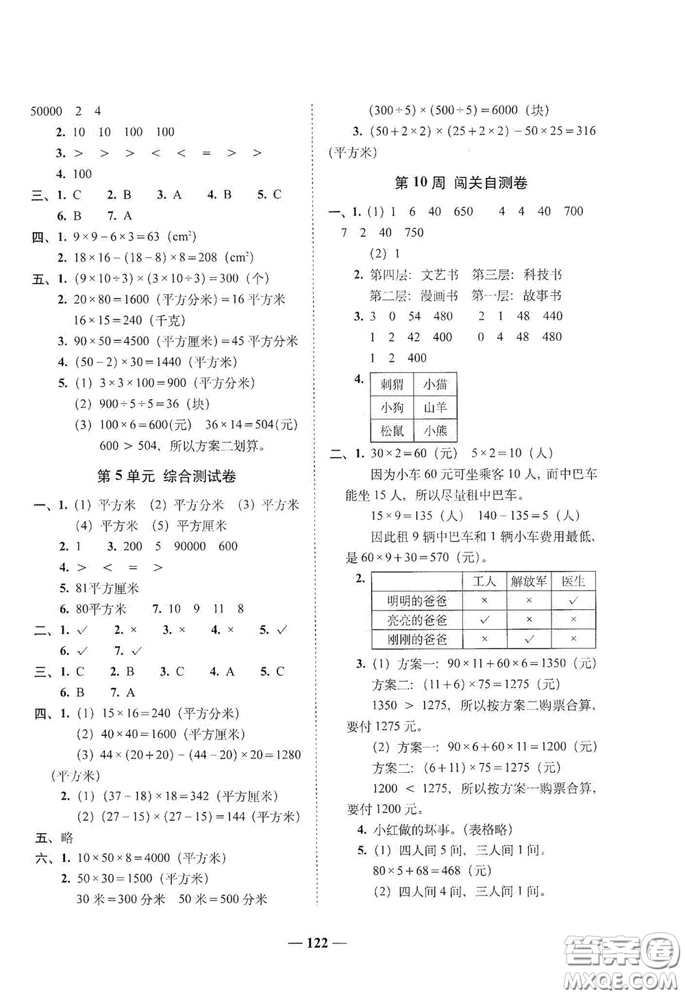 2020年A全程練考卷三年級(jí)數(shù)學(xué)下冊(cè)答案