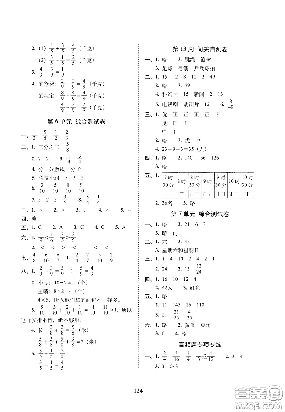 2020年A全程練考卷三年級(jí)數(shù)學(xué)下冊(cè)答案